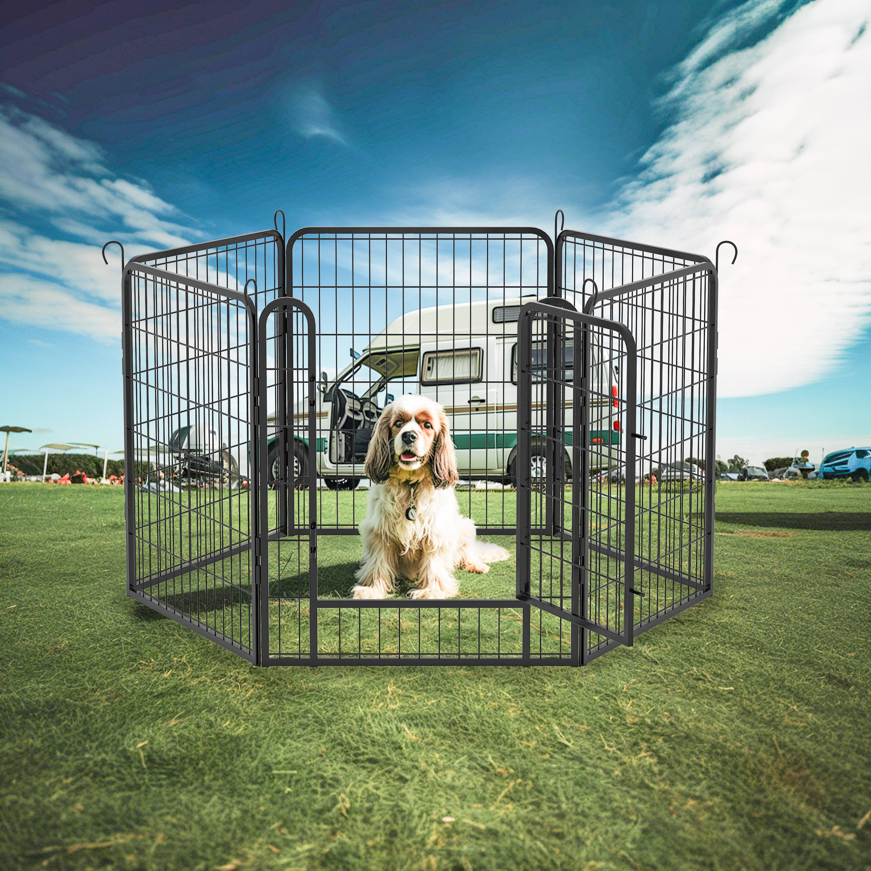 Angle. Dexmalle - Dexmalle-31.7"H Dog Fence Pet Exercise Pen,6 Panels Heavy Duty Metal Playpen with door-Black.