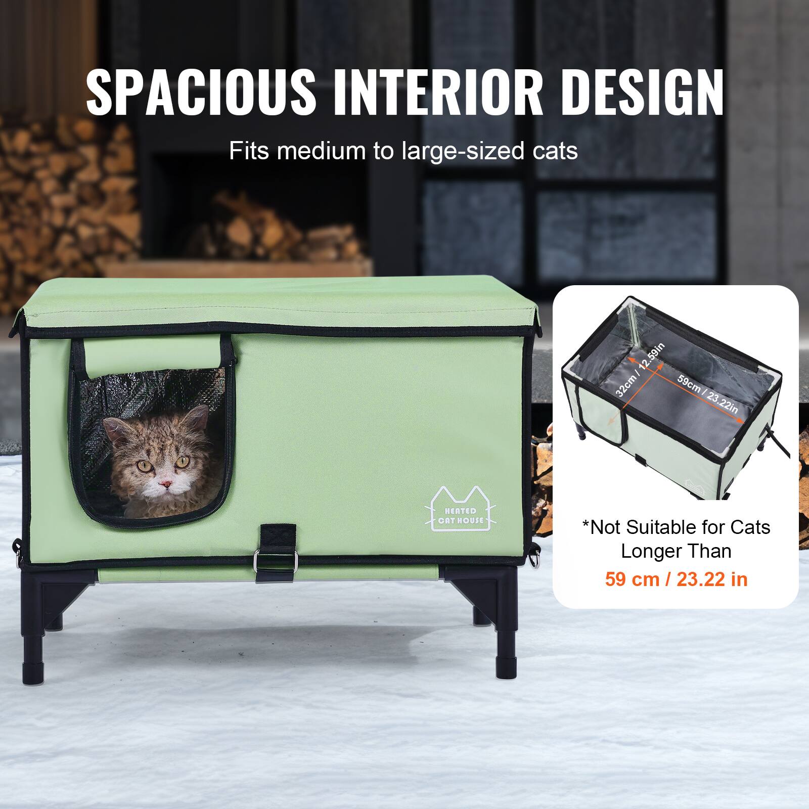 SPACIOUS INTERIOR DESIGN  
Fits medium to large-sized cats  

*Not Suitable for Cats Longer Than 59 cm / 23.22 in