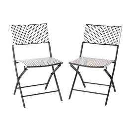 Emma + Oliver - Ciel Set of Two Folding Bistro Chairs in PE Rattan with Metal Frames for Indoor and Outdoor Use - Black & White