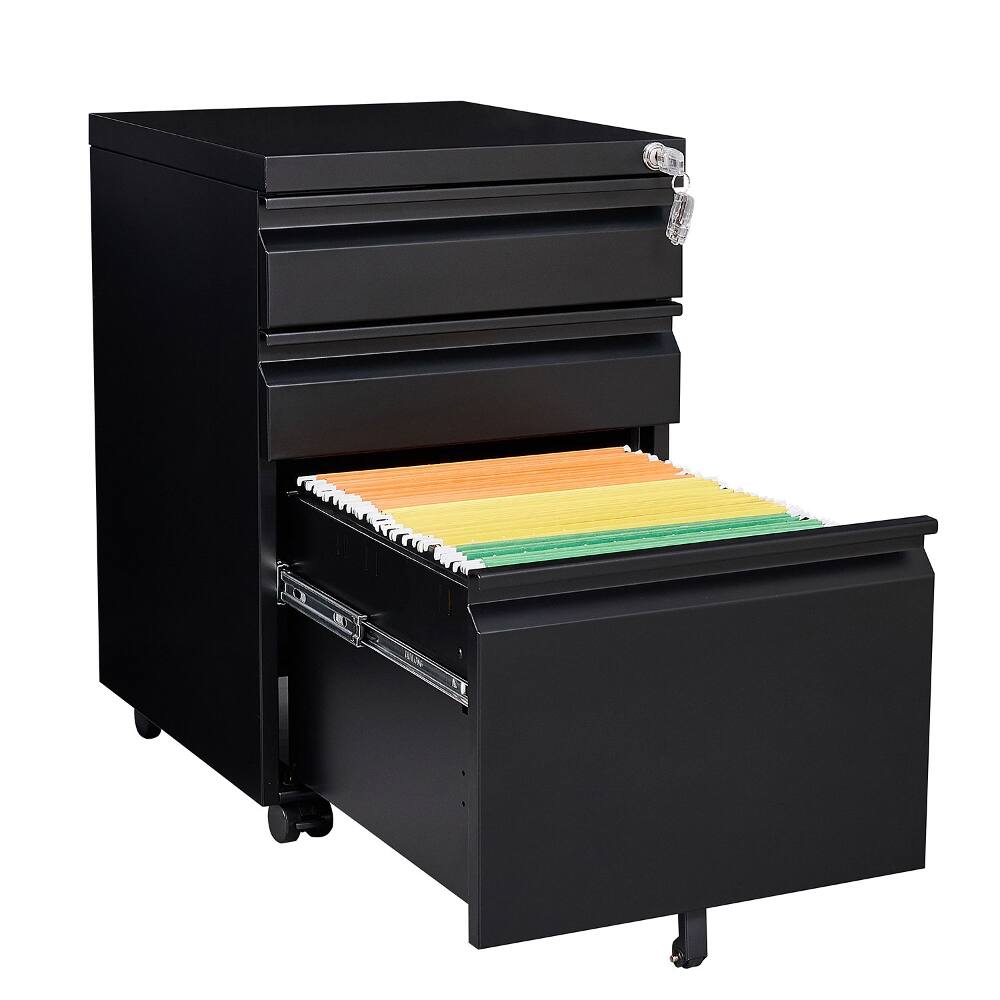 Alt View 10. Loheer - Loheer 3 Drawer Mobile File Cabinet Black Metal Rolling Cabinet with Lock for Legal Letter Size Under Desk.
