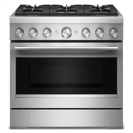 KitchenAid - 36 inch Wide 6 burner Commercial-Style 5.1 cu. ft. Freestanding Dual Fuel Range with No Preheat Air Fry Mode - Stainless Steel