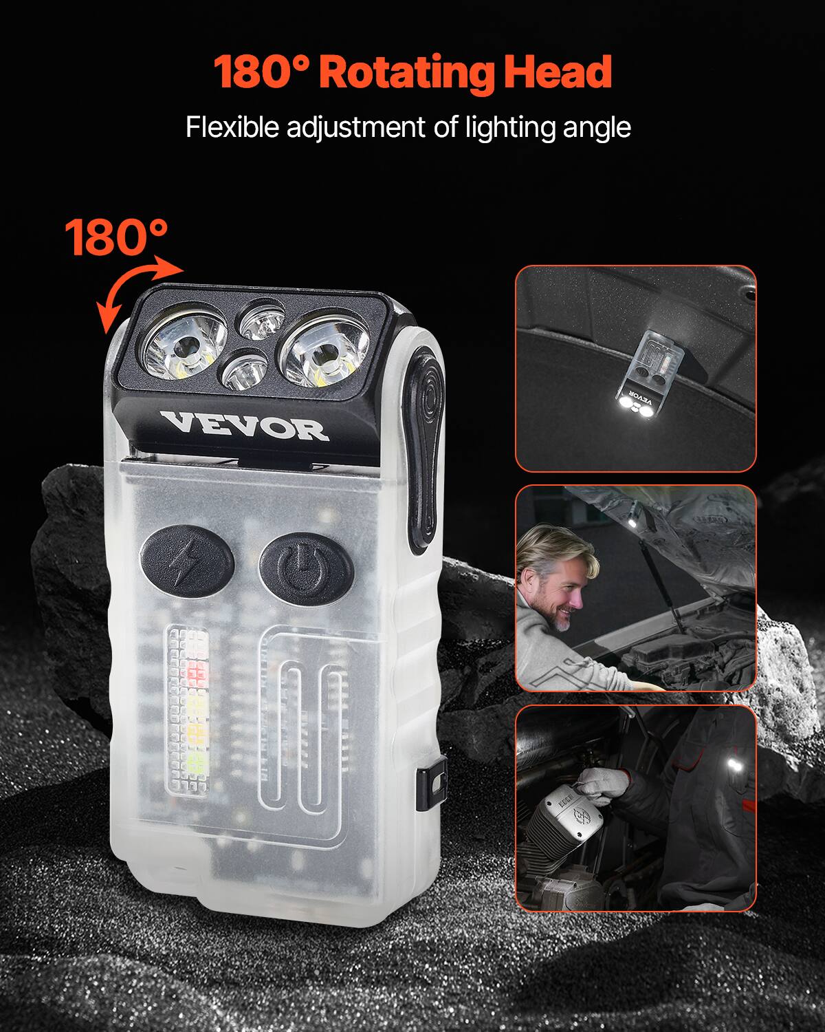 180° Rotating Head  
Flexible adjustment of lighting angle  

180°