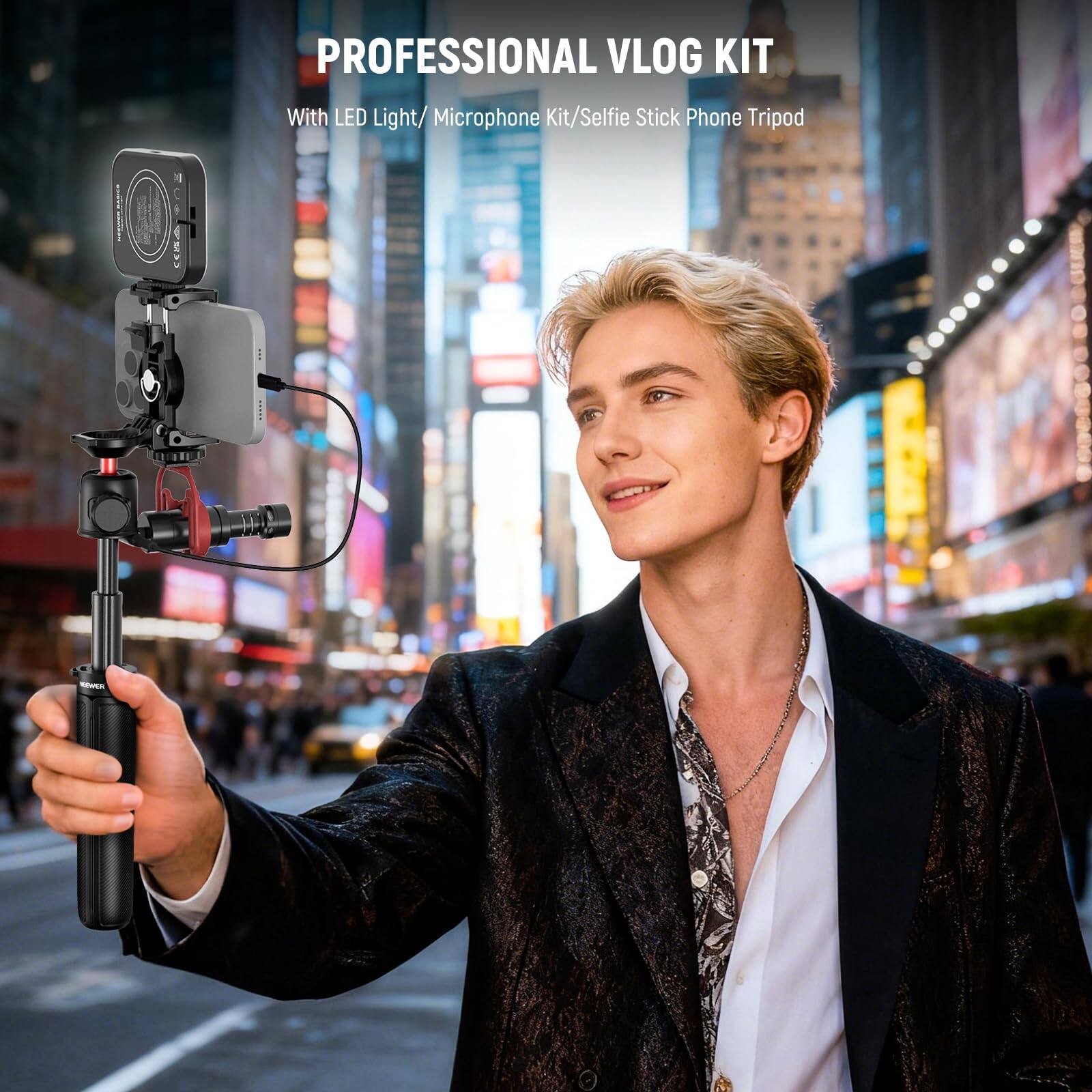 PROFESSIONAL VLOG KIT With LED Light/ Microphone Kit/ Selfie Stick Phone Tripod