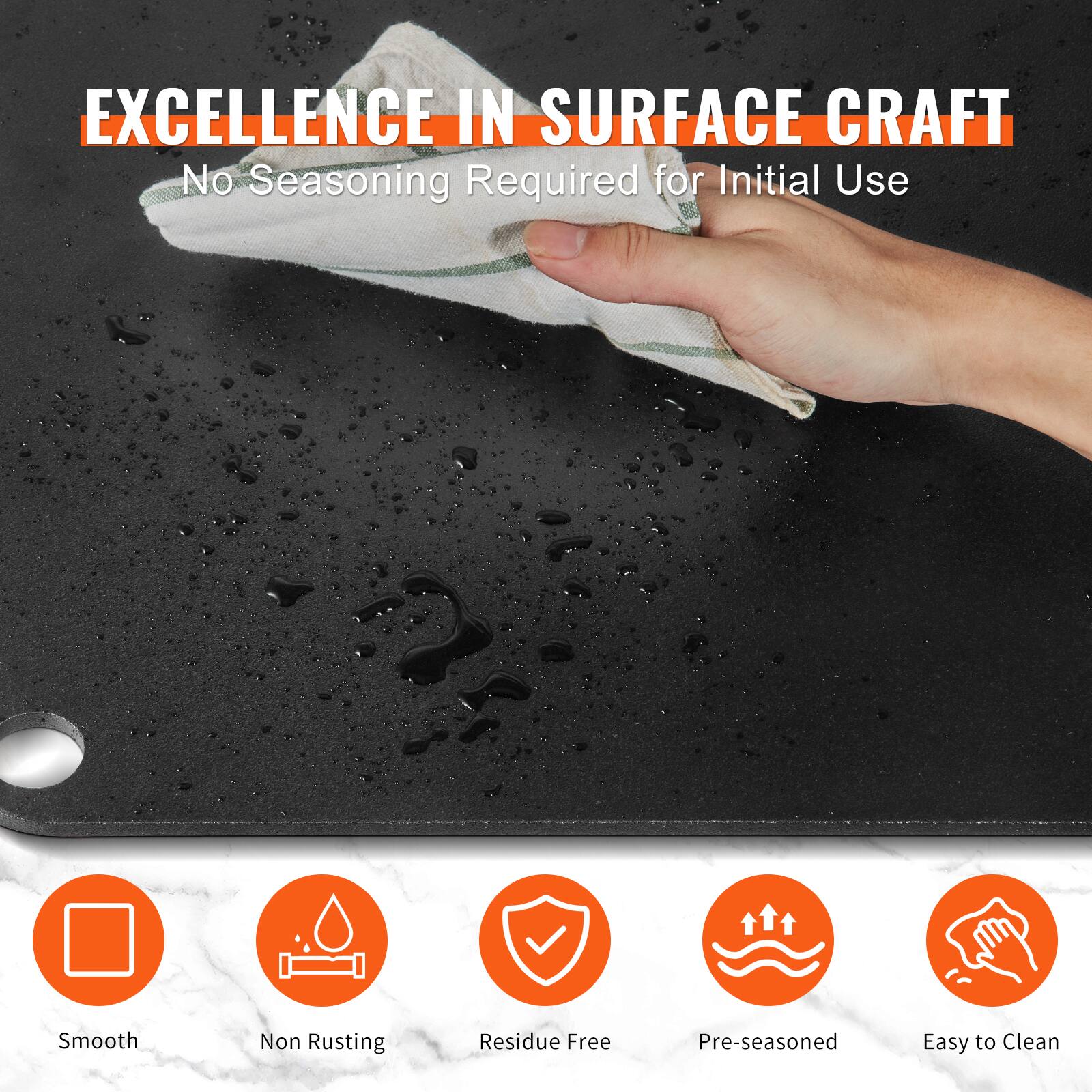 EXCELLENCE IN SURFACE CRAFT  
No Seasoning Required for Initial Use  

- Smooth  
- Non Rusting  
- Residue Free  
- Pre-seasoned  
- Easy to Clean