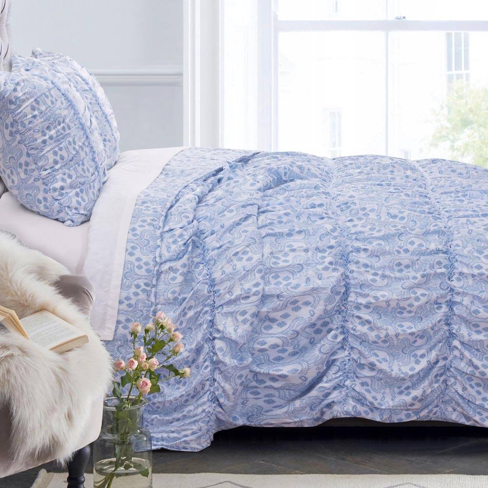 Angle. BreeBe - Helena Ruffle Quilt Set 3-Piece King/Cal King - Blue.