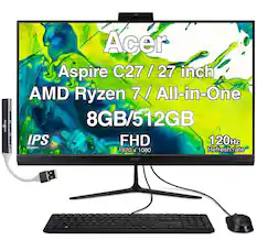 Acer Aspire C27 / 27 inch AMD Ryzen 7 / All-in-One 8GB/512GB IPS FHD 120Hz SuperCLEAR Refresh rate 1920 x 1080