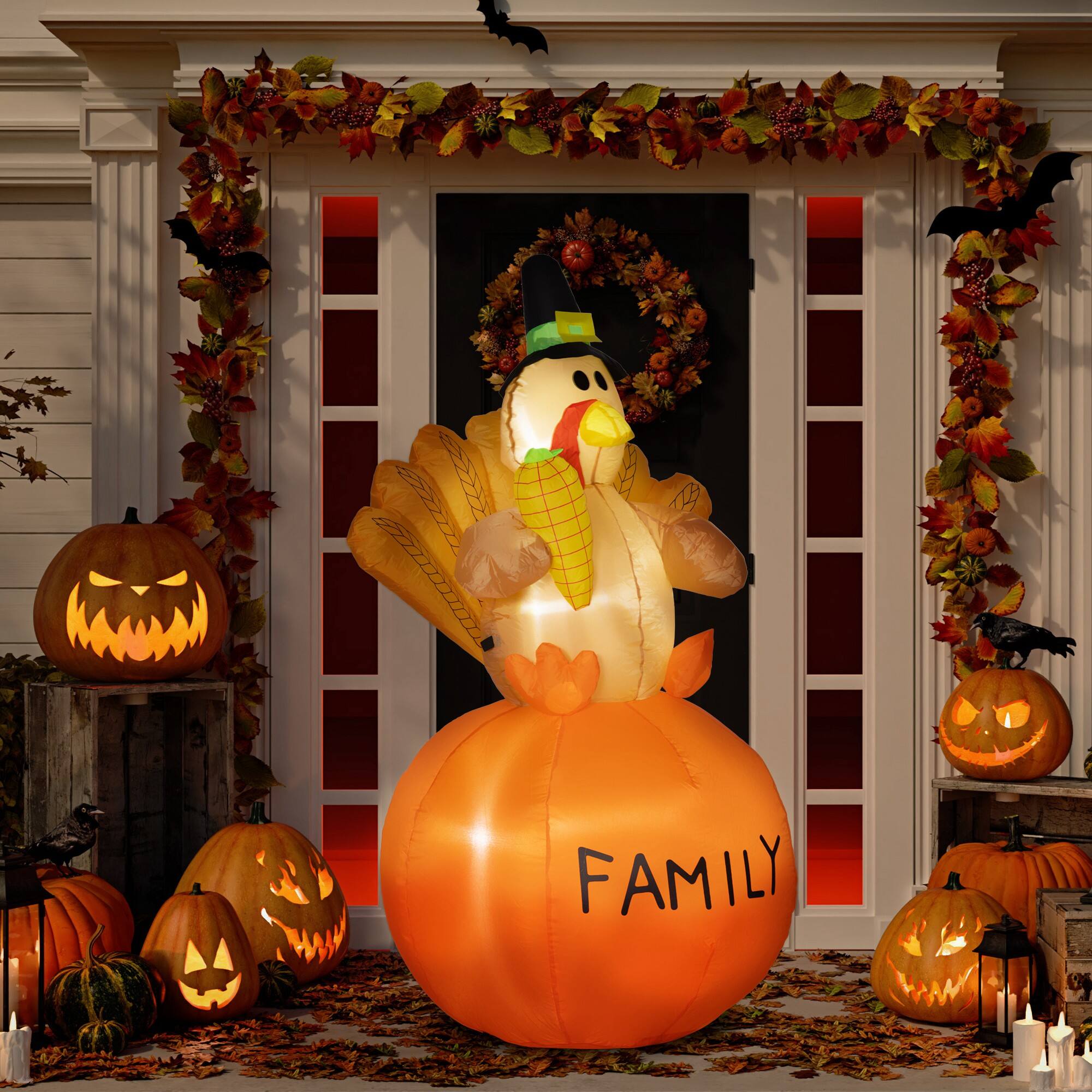 Alt View 1. Homcom - 4.9ft Inflatable Thanksgiving Decoration Turkey, Blow Up Outdoor LED Yard Display, Waterproof - Multi-colored.