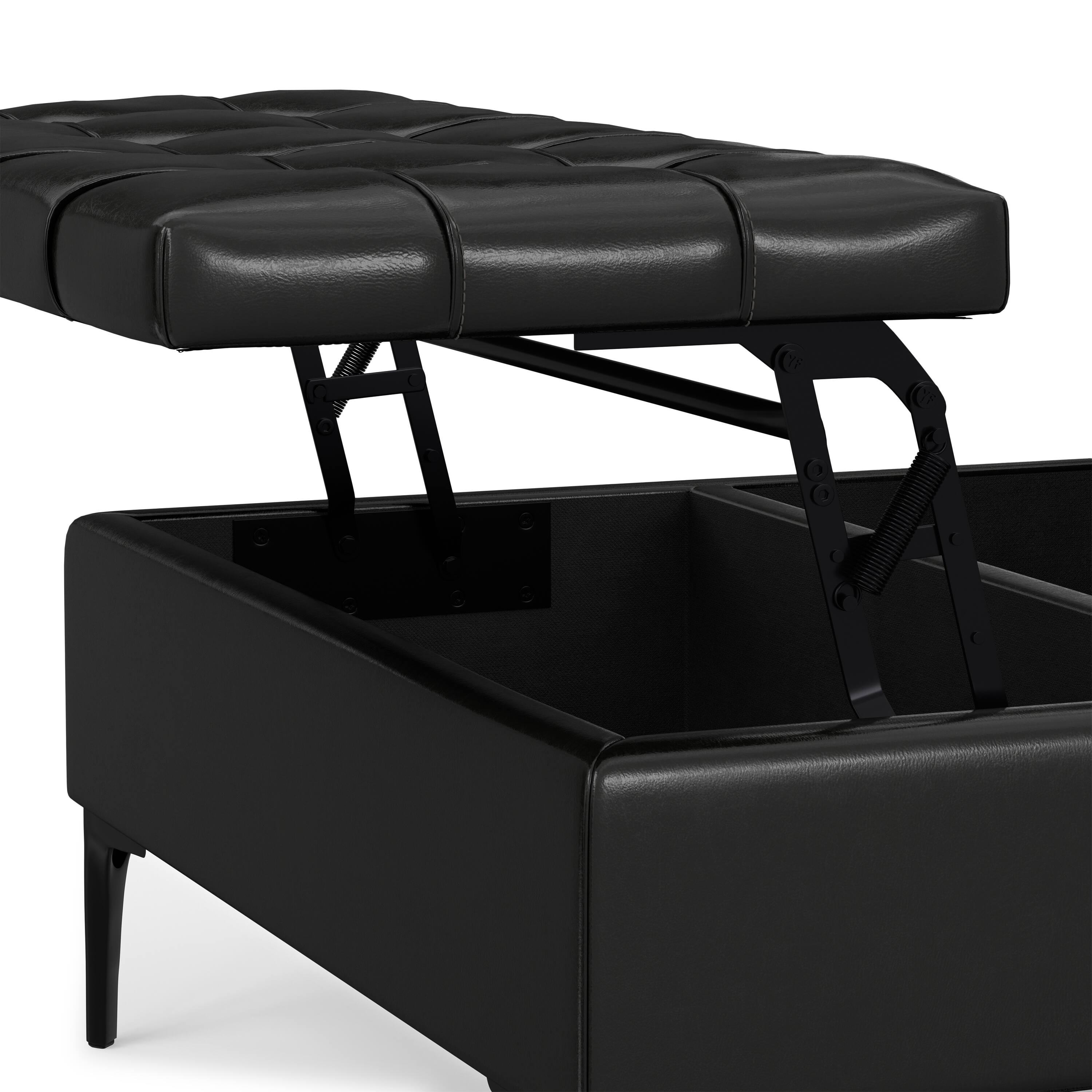 Alt View 9. Simpli Home - Laura 36 inch Transitional Square Mid Century Lift Top Storage Ottoman in Midnight Black Vegan Faux Leather, Assembled - Midnight Black.