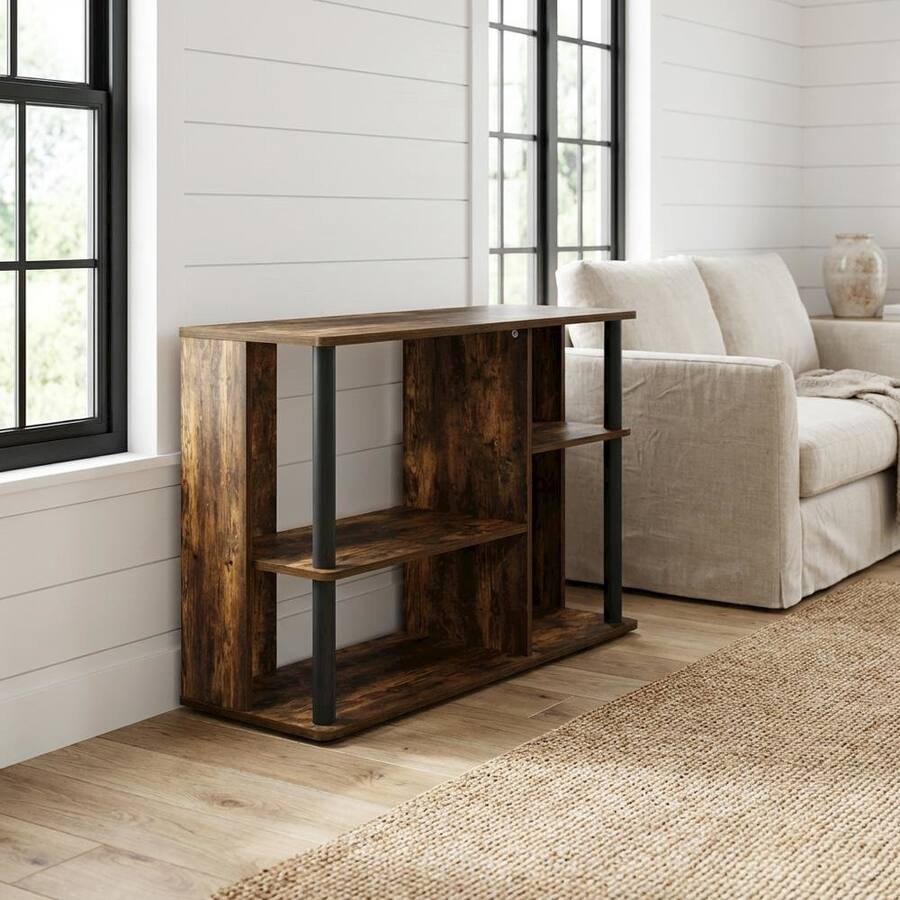 Stylish Monitor Risers FurniFact Engineered Wood TV stand with amber pine and black finish ...