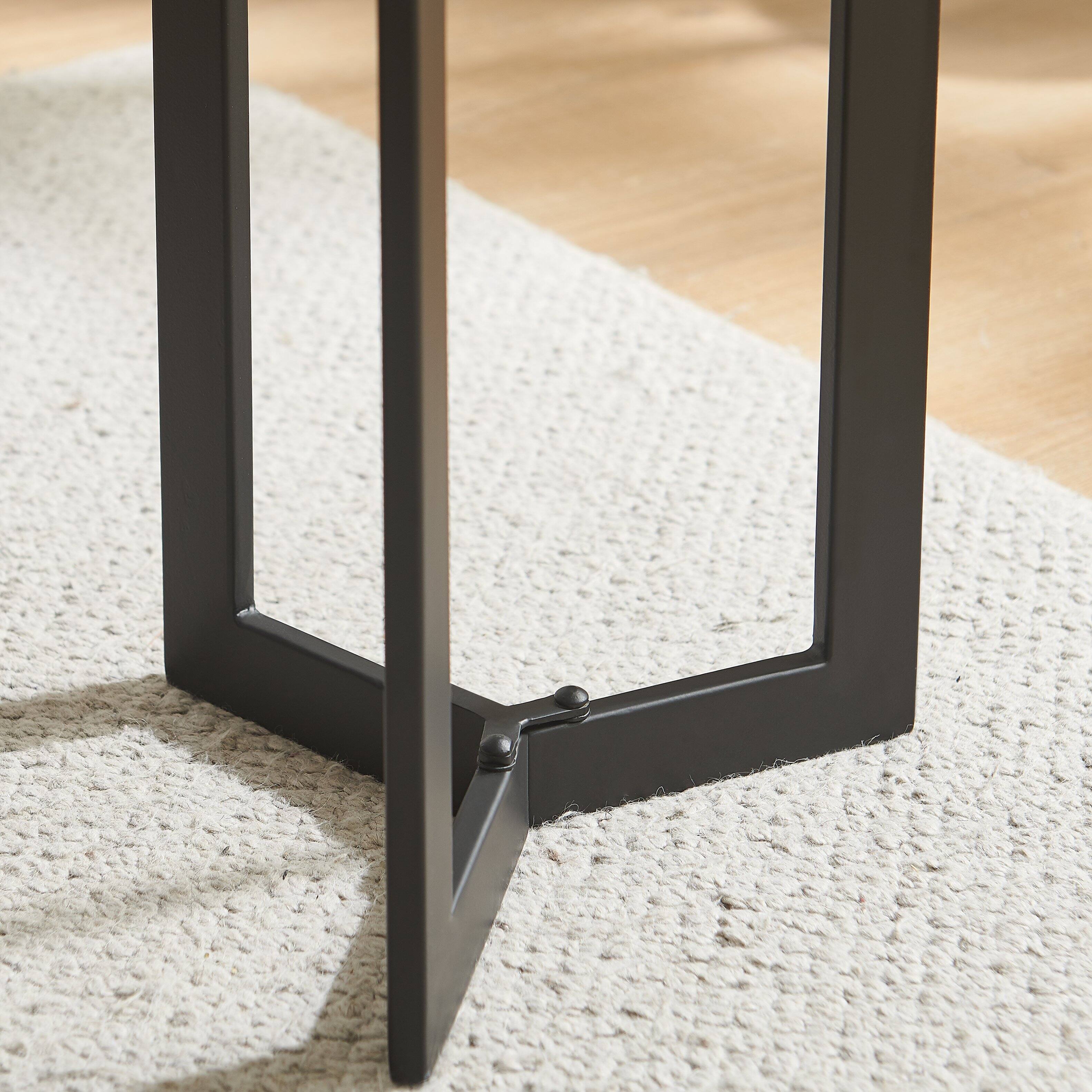 Alt View 1. Danya B - Black Metal Sculptural Pedestal & Faux Stone Tabletop Accent End Table - Black, White Marble.