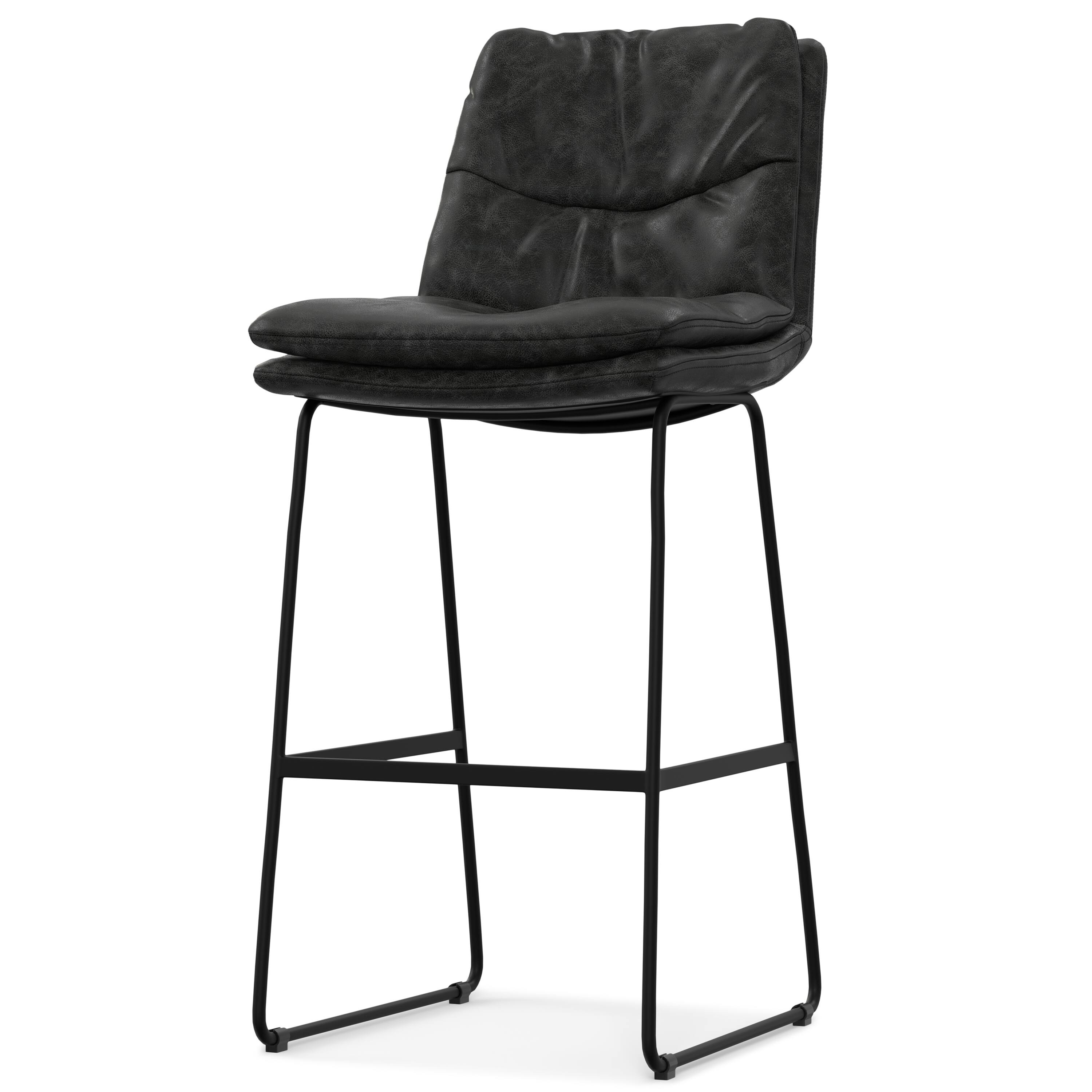 Alt View 2. Simpli Home - Danika Mid Century Modern Bar Stool (Set of 2) in Distressed Charcoal Grey Vegan Faux Leather - Distressed Charcoal Grey.