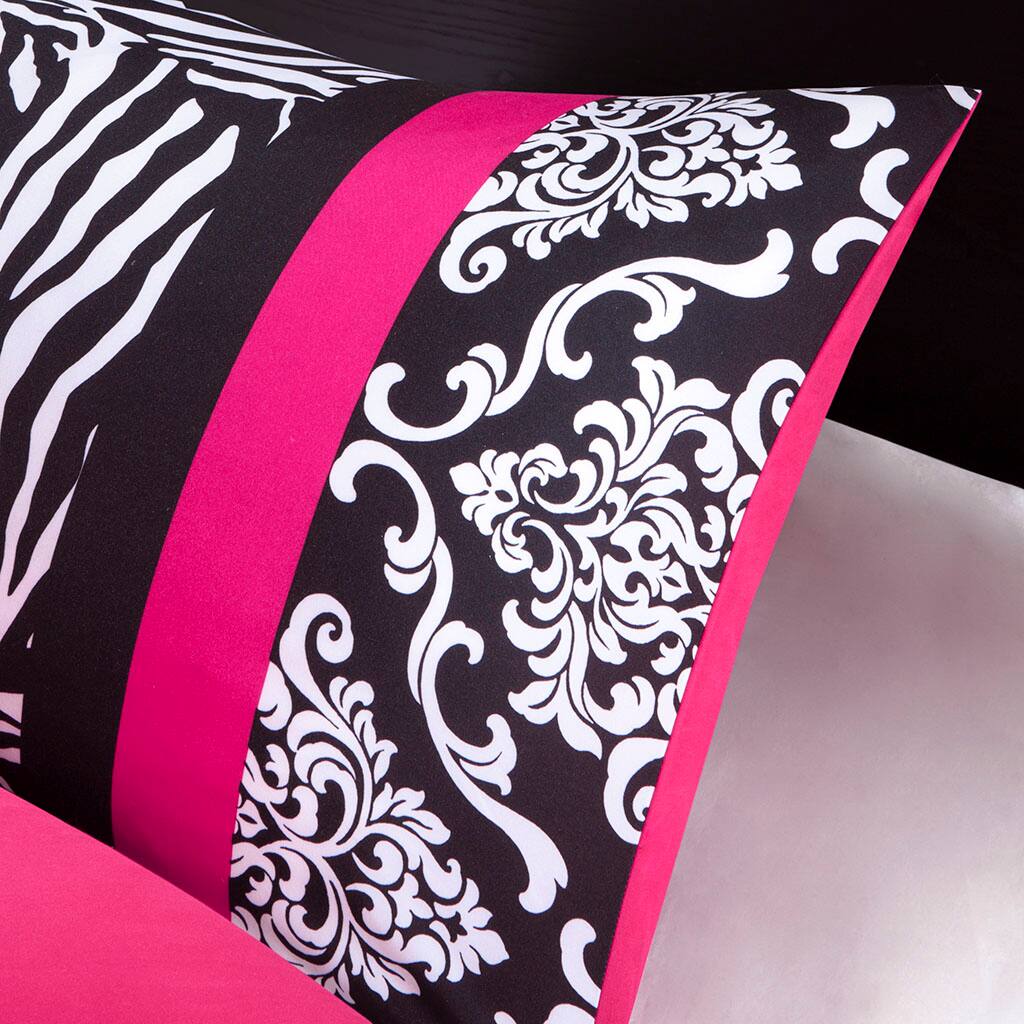 Alt View 2. Gracie Mills - Gracie Mills Morse 4-Piece Striped Damask and Zebra Printed Comforter Set - Pink.