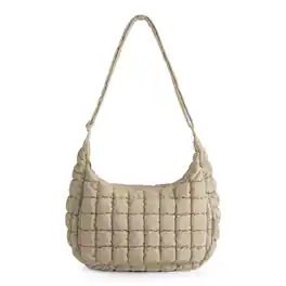Bagsmart - Oversized Quilted Puffer Hobo Bag, Lightweight Crossbody with Adjustable Strap for Travel & Daily Use - Camel