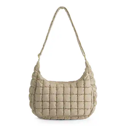 Front. Bagsmart - Oversized Quilted Puffer Hobo Bag, Lightweight Crossbody with Adjustable Strap for Travel & Daily Use - Camel.