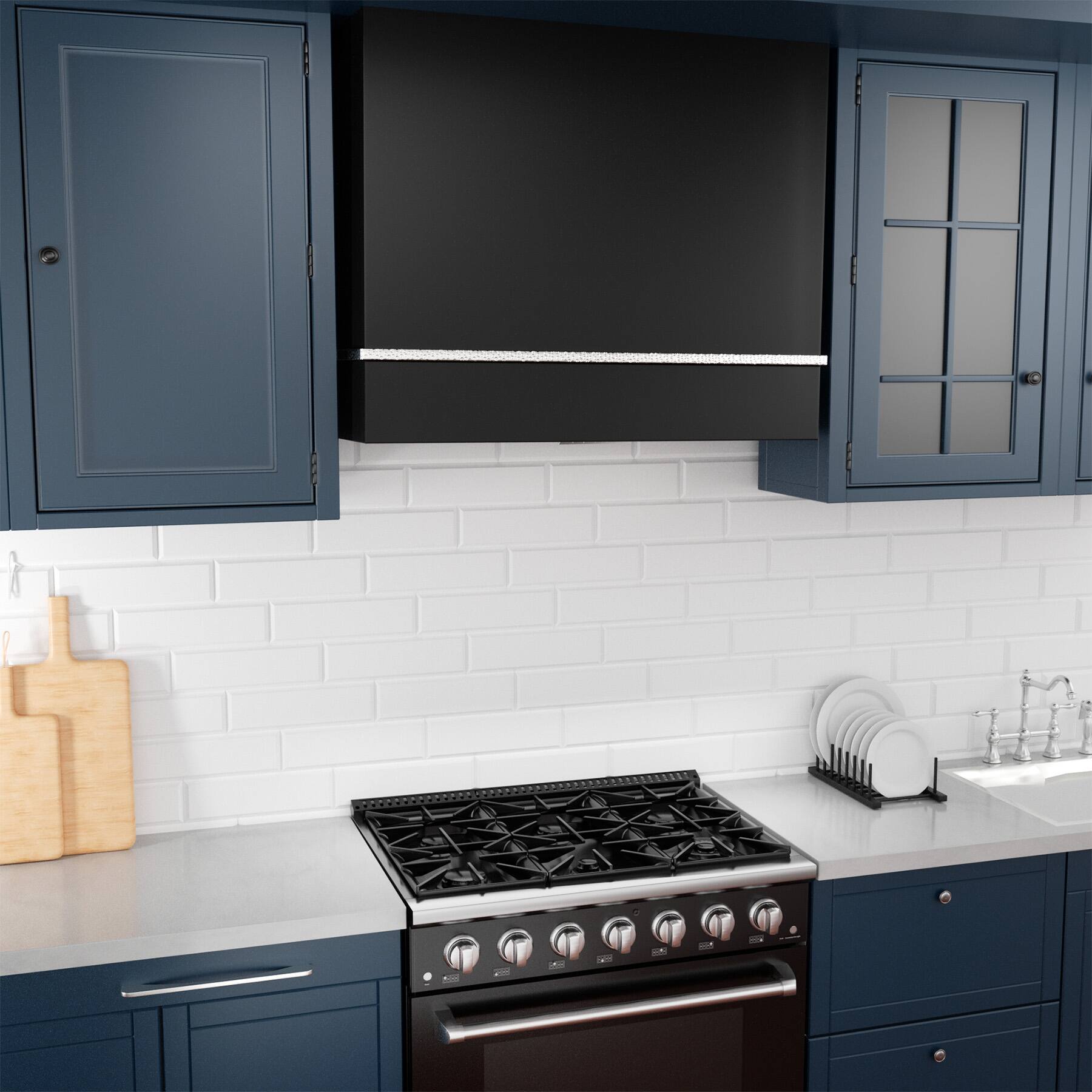 Alt View 3. Akicon - Akicon 36 in. Stainless Steel Ducted Wall Mount Range Hood with 600 CFM Vent Motor, 3 Speed, in Black with Nickel - Black with Nickel.