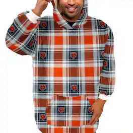 Pegasus - Chicago Bears Plaid Logo Box Bloncho with Sherpa Inside - Multicolor
