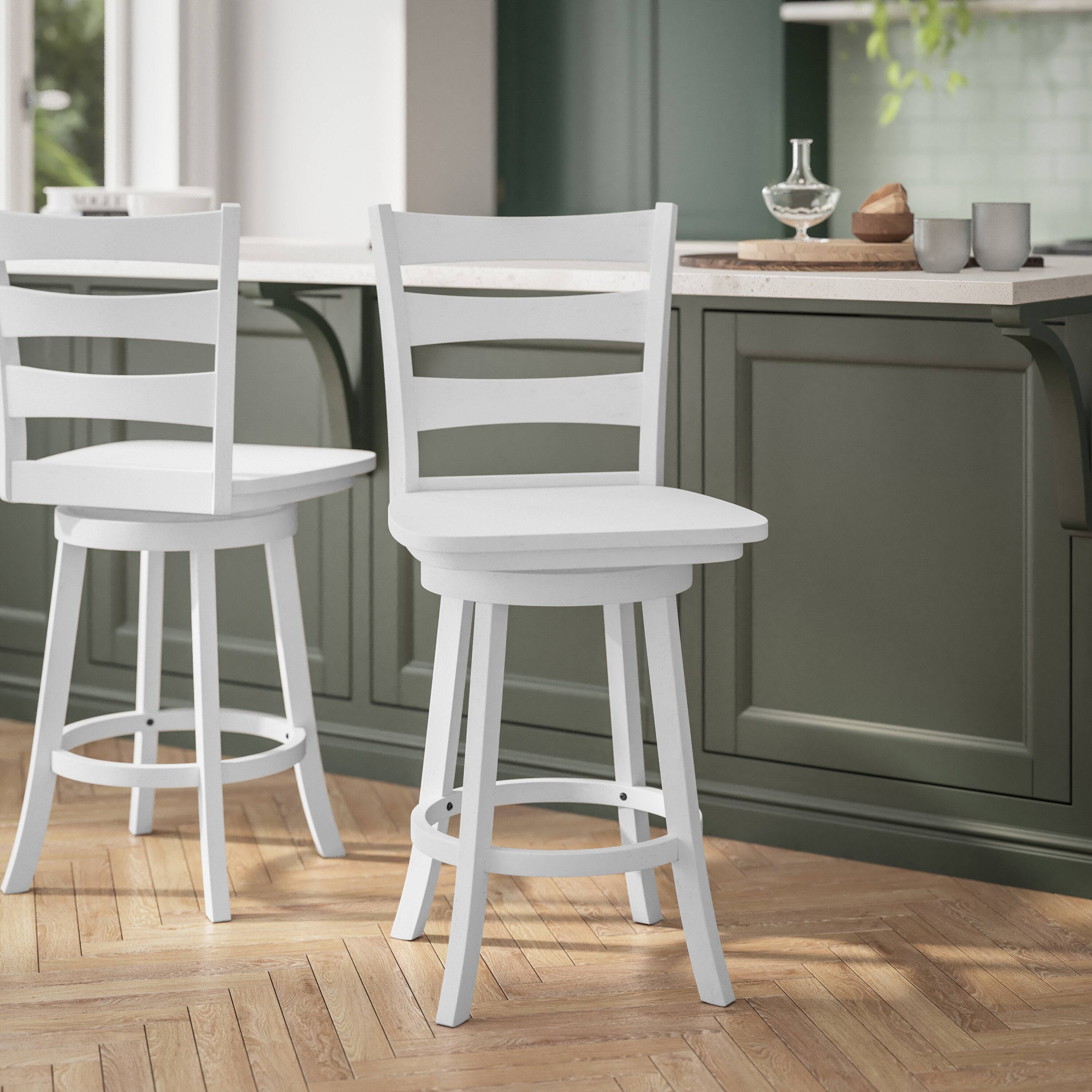 Alt View 2. Flash Furniture - Liesel Commercial Grade Wooden Classic Ladderback Swivel Counter Height Barstool with Solid Wood Seat, Antique White Was - White.