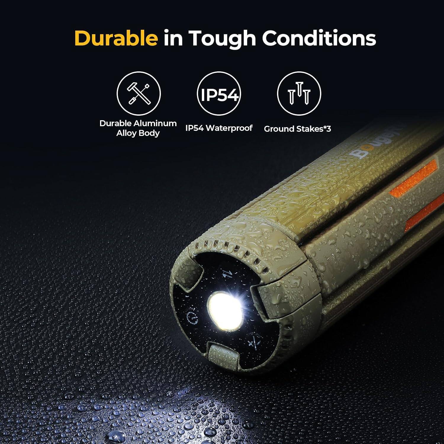 Durable in Tough Conditions

- Durable Aluminum Alloy Body
- IP54 Waterproof
- Ground Stakes*3