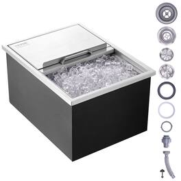 VEVOR - Drop in Ice Chest, 24"L x 18"W x 13"H Stainless Steel Ice Cooler, Commercial Ice Bin with Sliding Cover, 40.9 qt Outdoor - Silver
