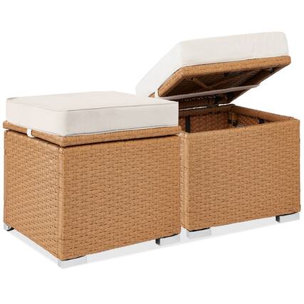 Front. Best Choice Products - Best Choice Products Set of 2 Wicker Ottomans, Multipurpose Furniture w/ Removable Cushions - Ivory/Natural - Natural/Ivory.