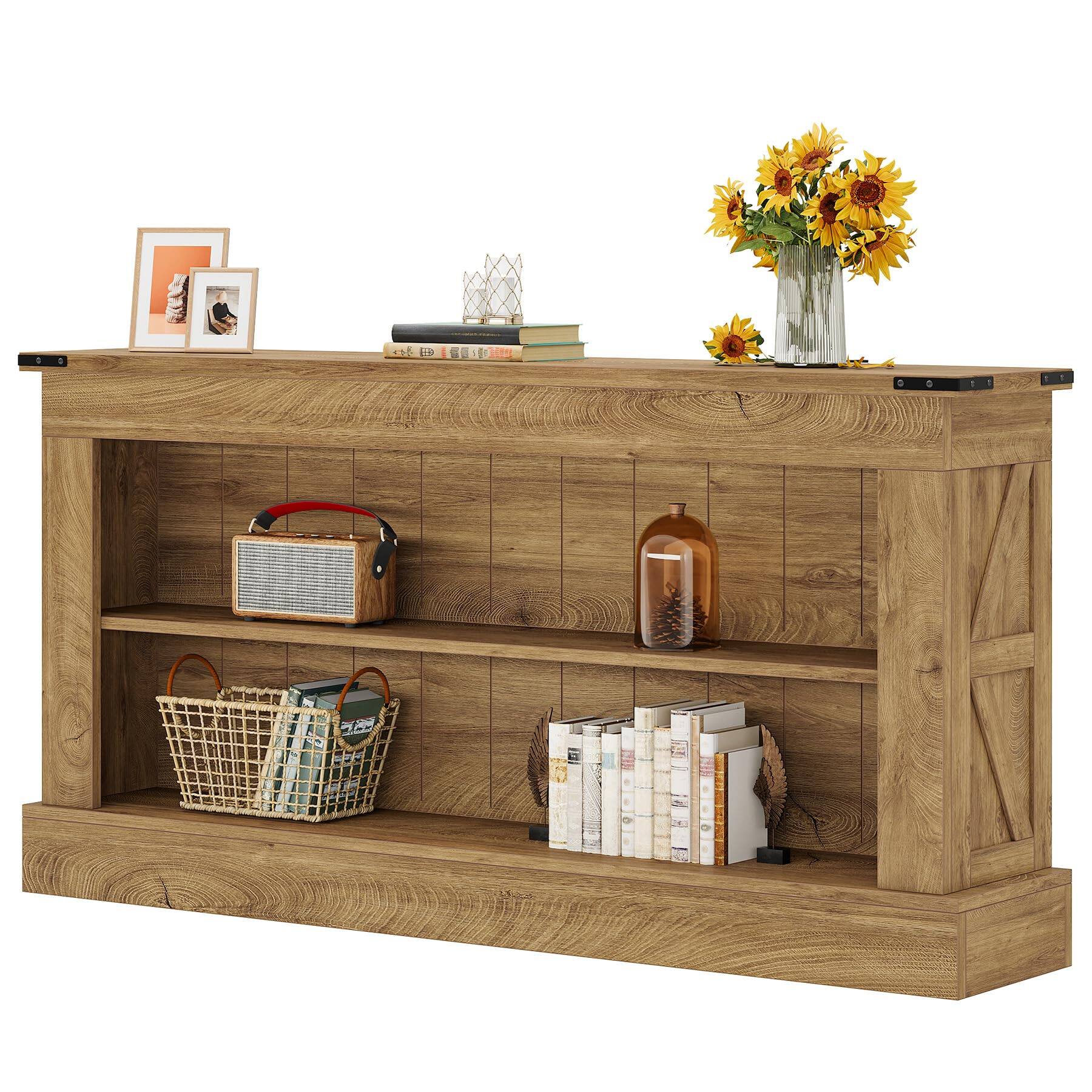 Alt View 5. Tribesigns - 63-Inch Long Console Table for Entryway, Narrow Long Entry Table with Shelves for Living Room, Farmhouse Sofa Console Be - Brown.