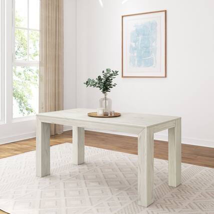 Front. Plank+Beam - Modern Rectangular Dining Table (60in / 1524mm), White Sand Wirebrush - White Sand Wirebrush.