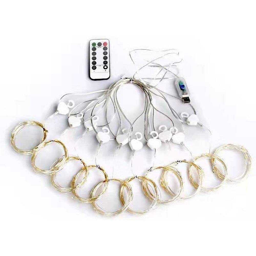 Left. MOSZAR LLC - 300 LED Curtain Lights, 3×3 m, Red, USB, 8 Modes, Timer.