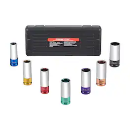 VEVOR - Lug Nut Impact Socket Set, 1/2 inch Drive Metric 6-Point Deep Socket Set, 7 Total Lug Nut Sizes 17/19/21/22/23/24/27mm - Black