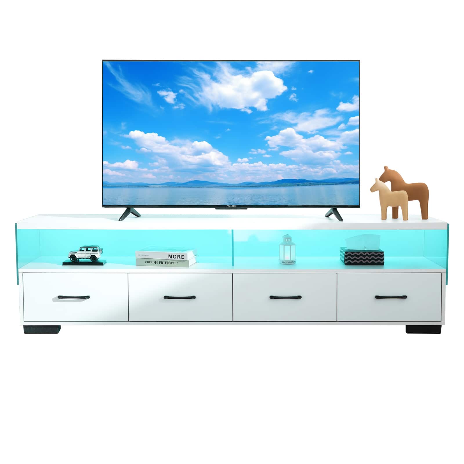 Dexmalle - 4-Drawer TV Stand for TV's up to 80" Flat Screen Cabinet Door - White