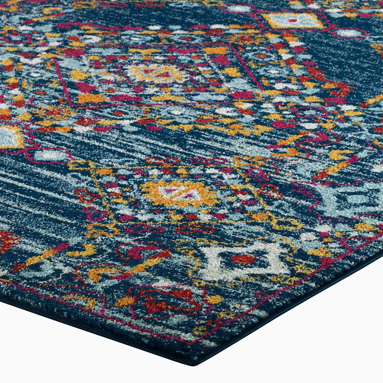 Alt View 3. Modway - Entourage Khalida Distressed Floral Lattice Area Rug - Blue Orange Yellow Red.