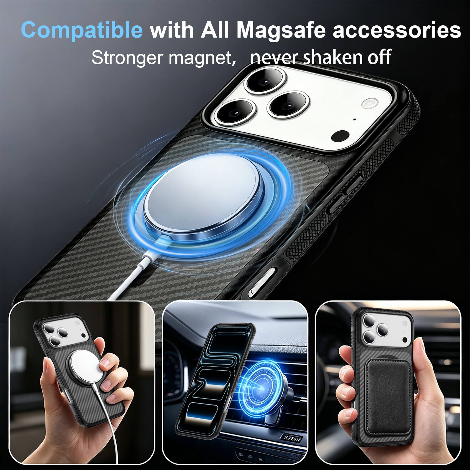 Compatible with All Magsafe accessories  
Stronger magnet, never shaken off