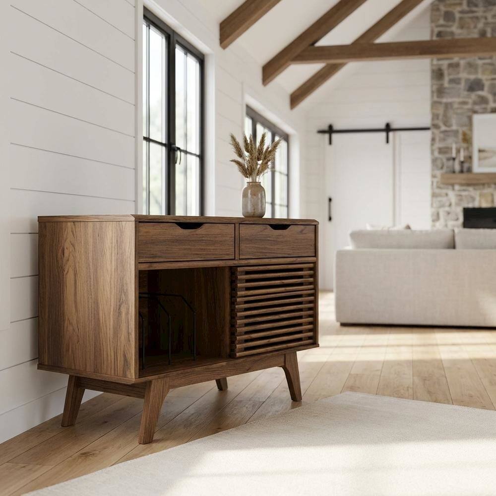Left. FurniFact - Stylish Vinyl Record Display Stand with Modern Coffee Table Design - Brown.