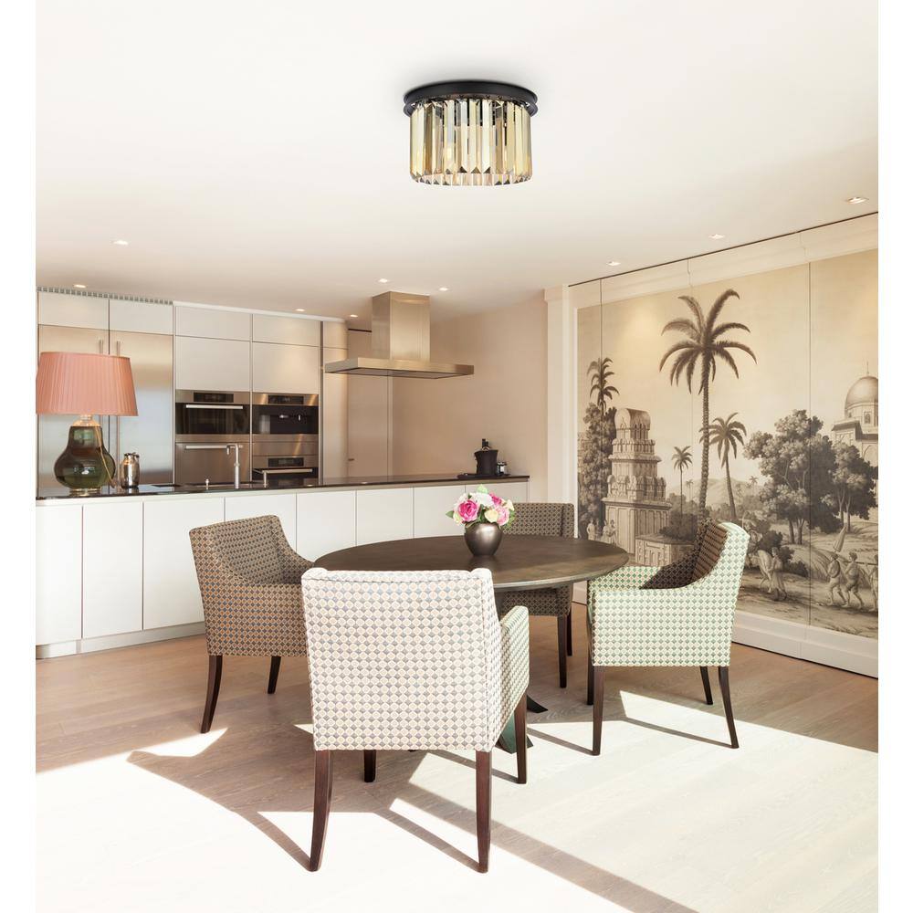Alt View 2. Urban Classic - Sydney 3 light Matte Black Flush Mount Golden Teak (Smoky) Royal Cut Crystal - Matte Black.