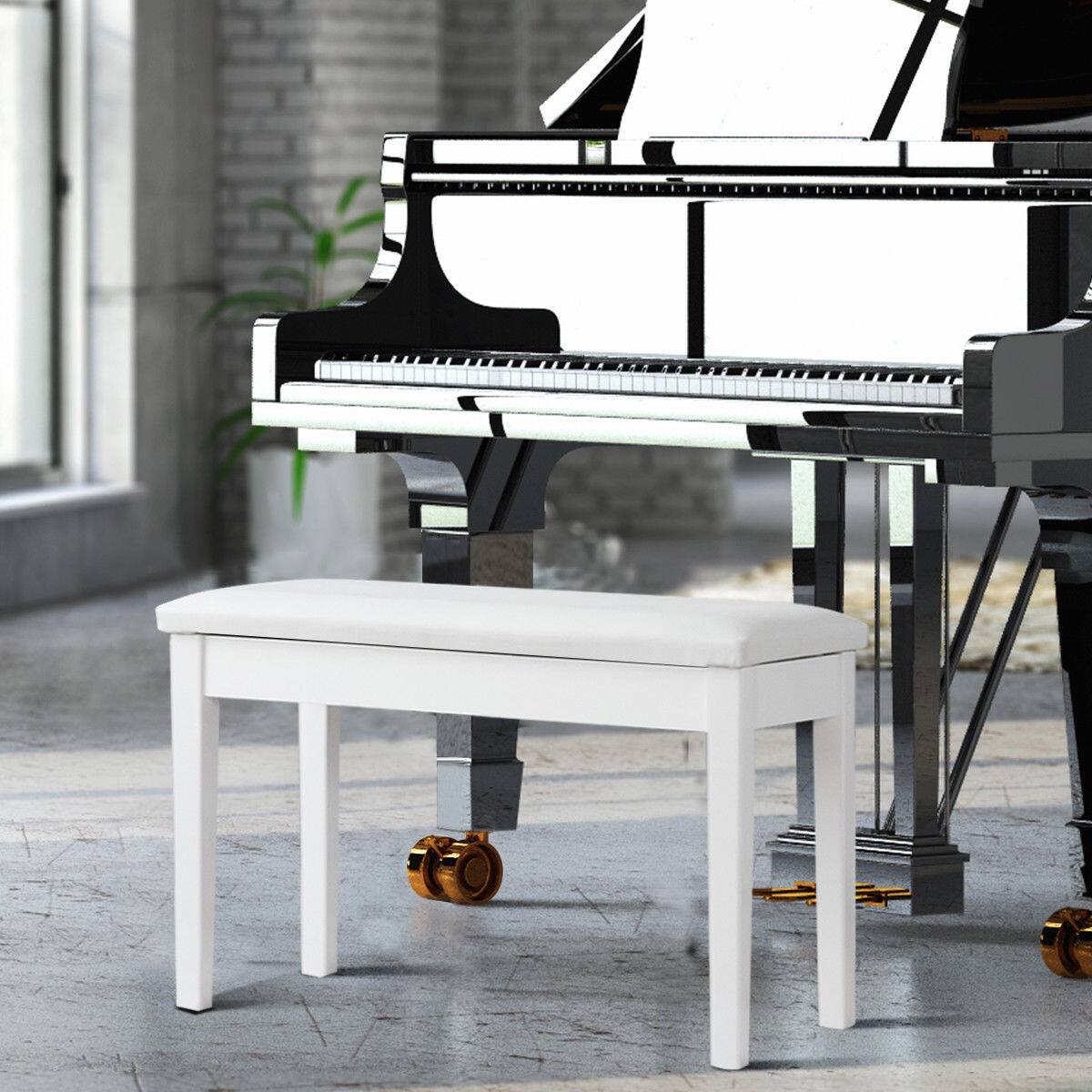 Alt View 1. Costway - Costway Solid Wood PU Leather Piano Bench Padded Double Duet Keyboard Seat Storage - White.