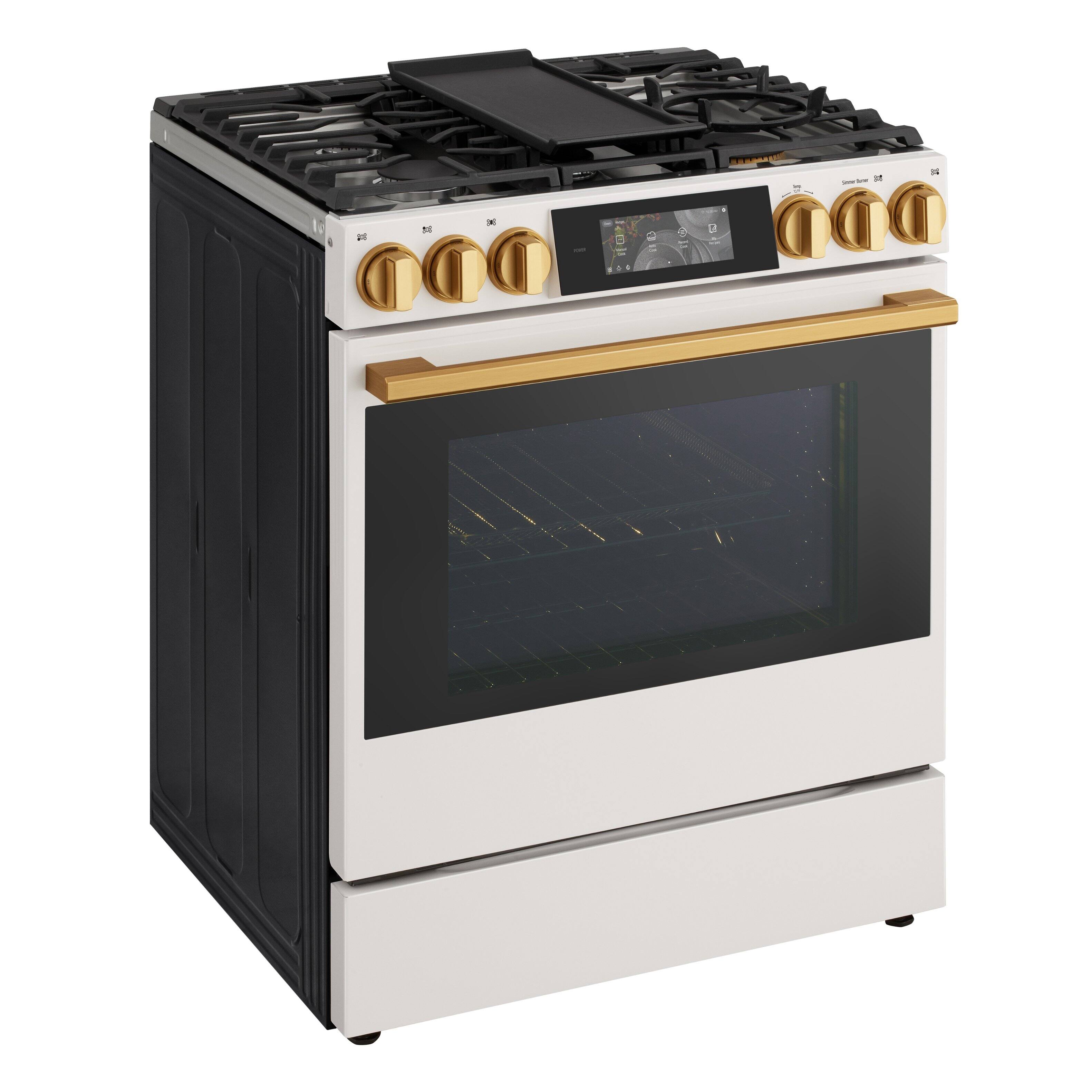 Alt View 12. LG - SIGNATURE 30-in Wide 6.3 Cu. Ft. Slide-In Gas True Convection Smart Range with EasyClean and 6.8-in Color LCD Screen - Essence White.
