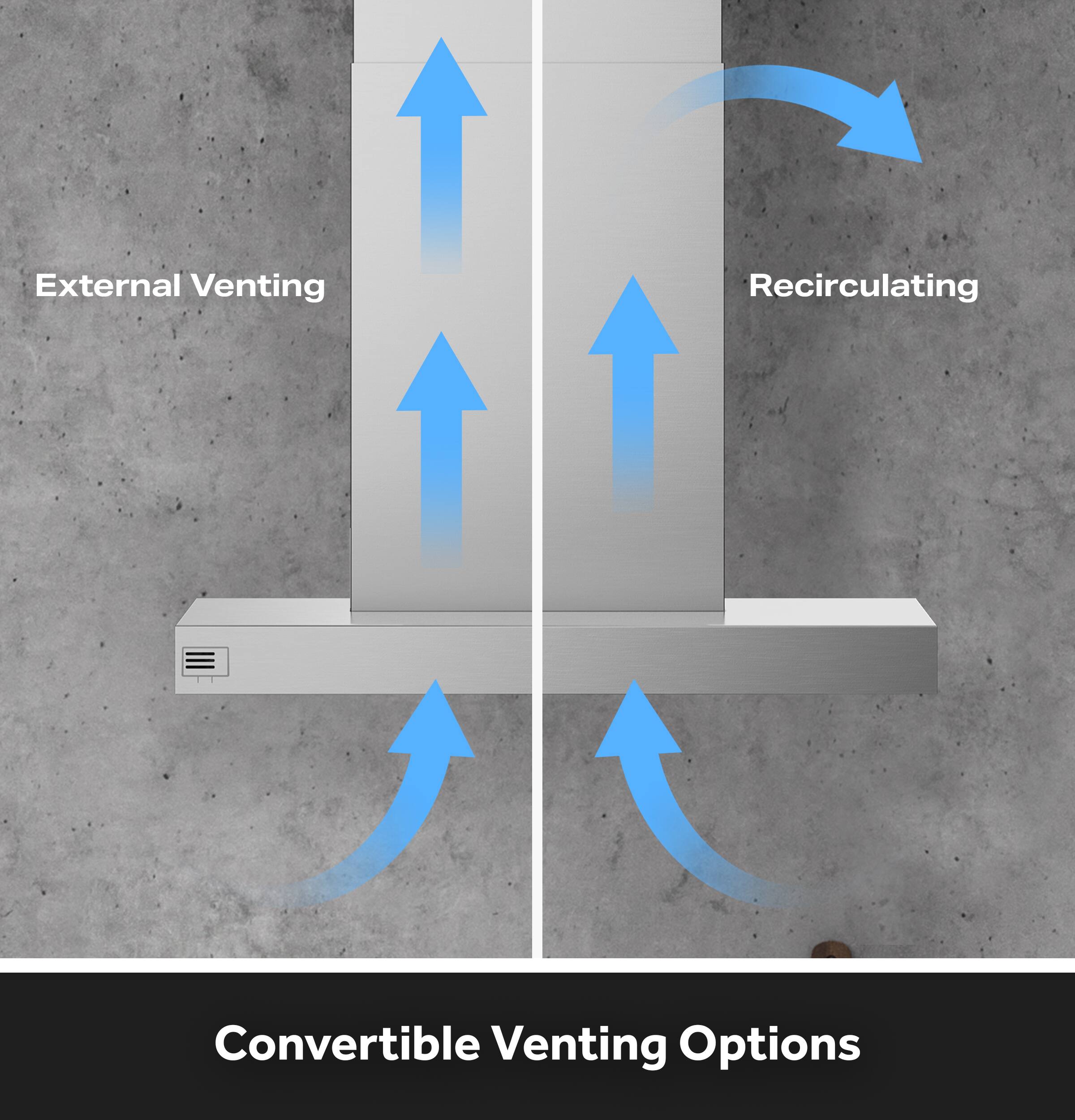 Convertible Venting Options

External Venting

Recirculating