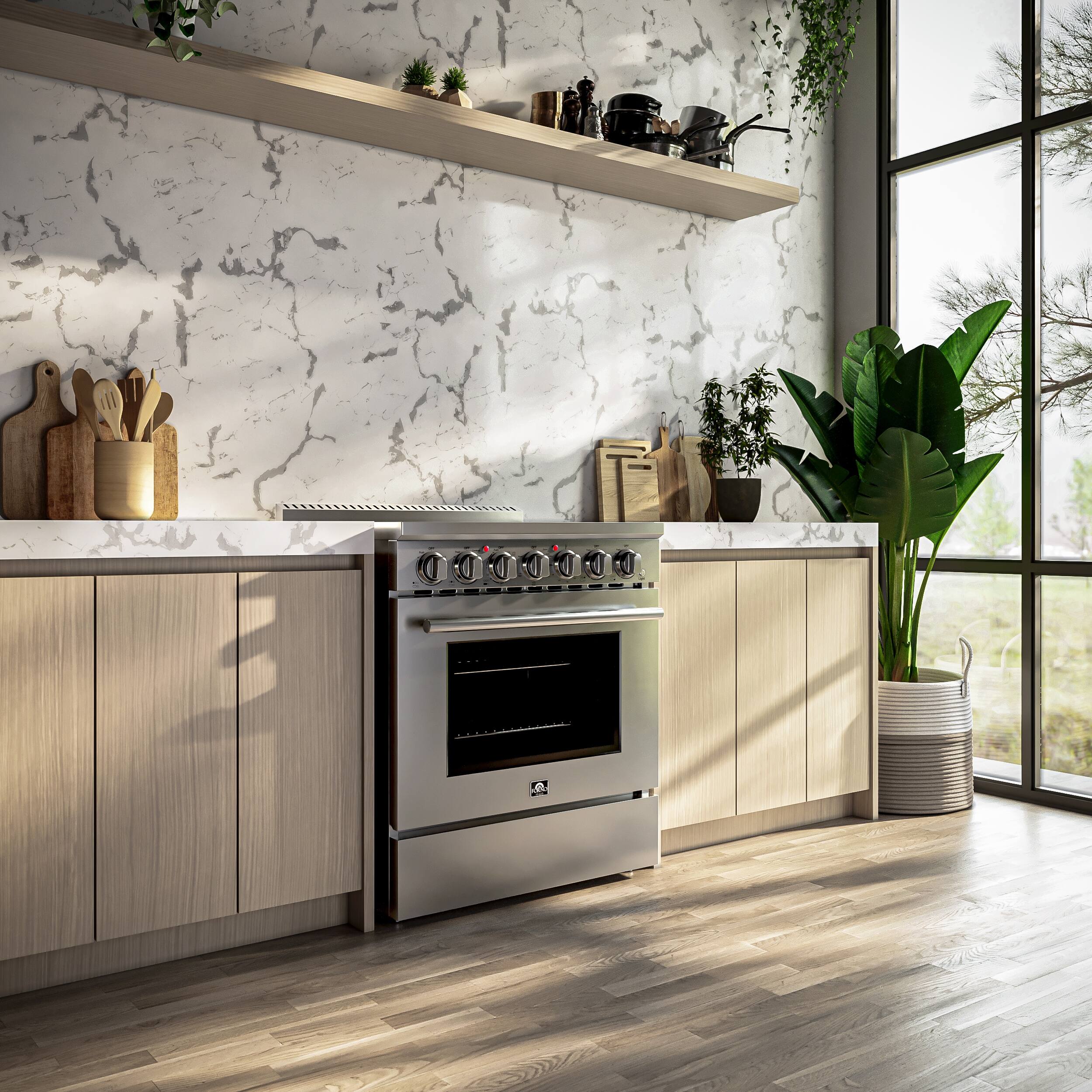 Alt View 10. Forno Appliances - Paolo 4.38 cu. ft. Freestanding Electric True Convection Range with Warming Zone - Silver.