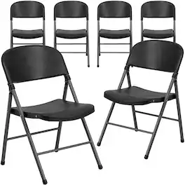 Emma + Oliver - Missy Set of 6 330 lb. Capacity Plastic Folding Chairs with Charcoal Frame - Black