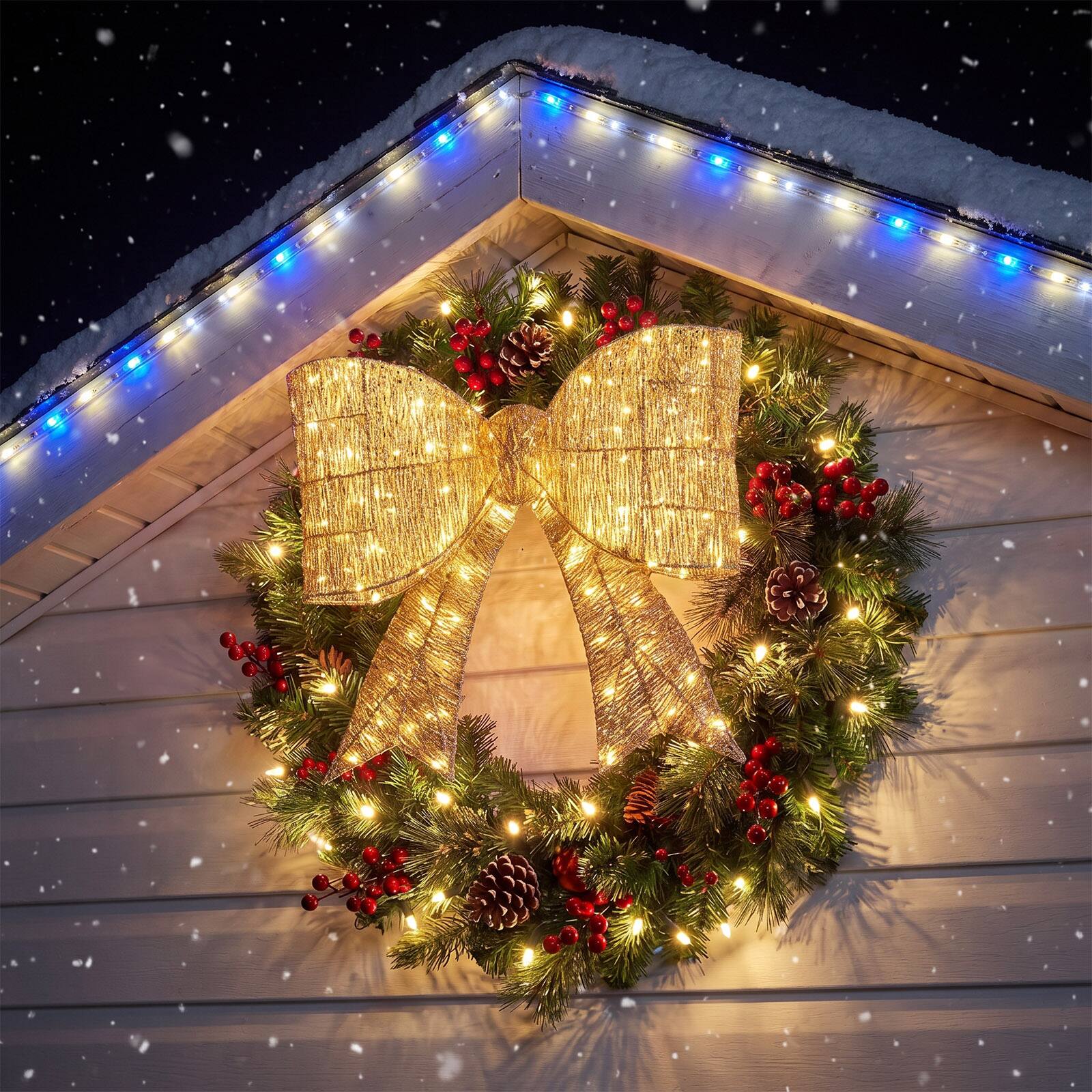 Alt View 3. Costway - Costway 1 PCS 30" Christmas Lighted Bow Decoration,120 Pre-Lit Warm White LED Lights for Porch - Golden.