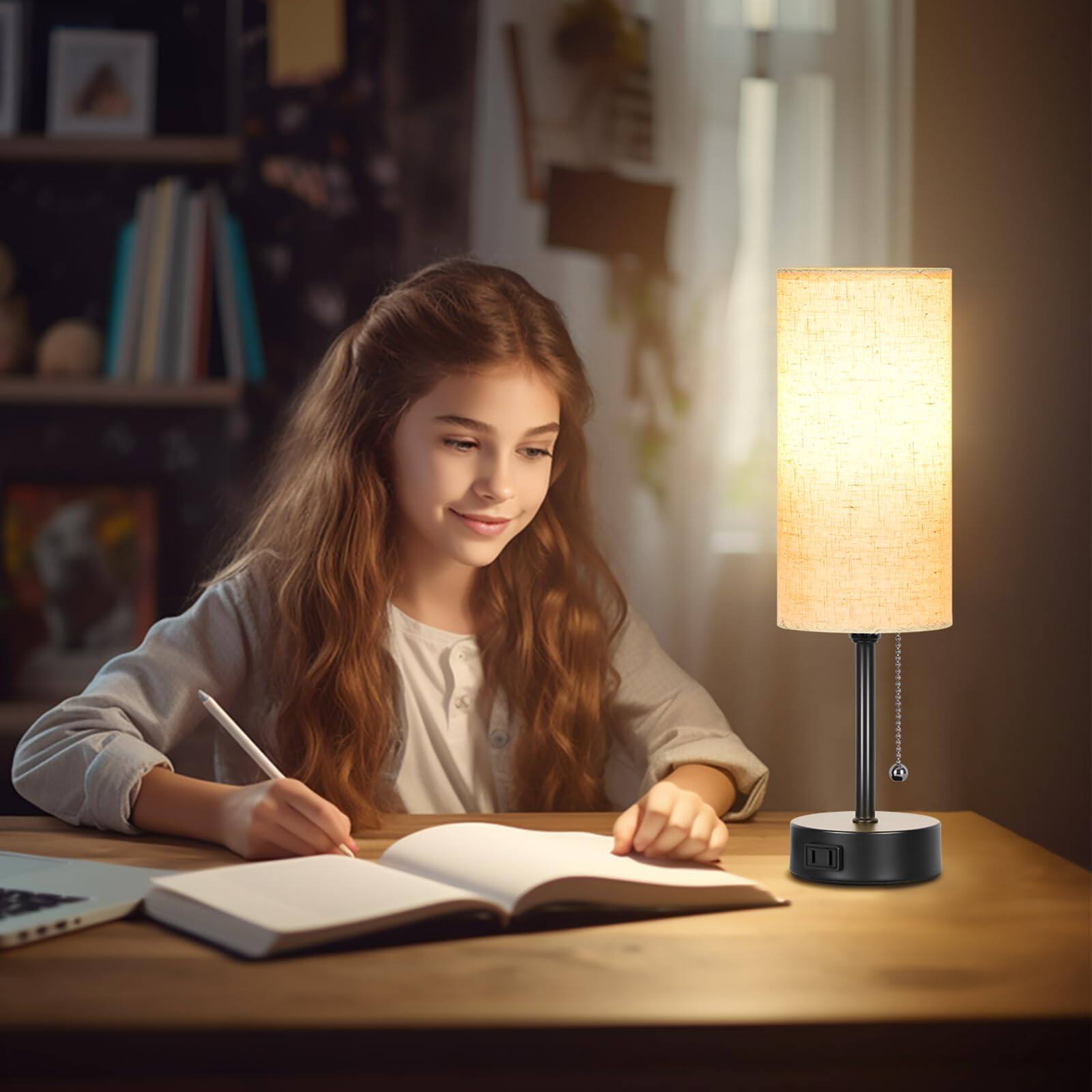 Alt View 2. HM 1810 - Bedside Table Lamp Bedroom Color Lamps Pull Chain Bedroom Table Lamps Night stands Desk Reading Light - Nickle-White 18 in.