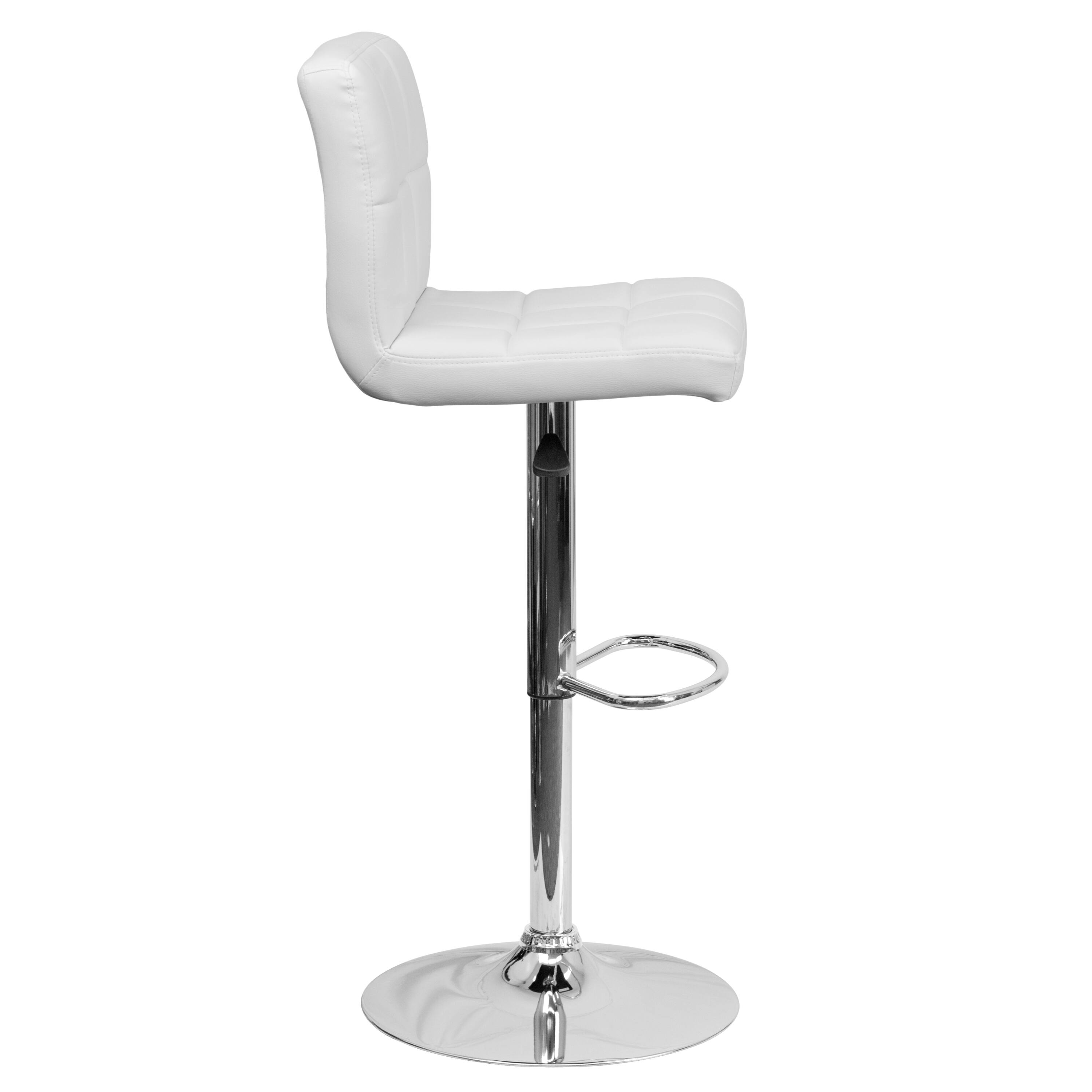 Alt View 6. Emma + Oliver - Quilted Vinyl Swivel Adjustable Height Barstool with Chrome Base - White.