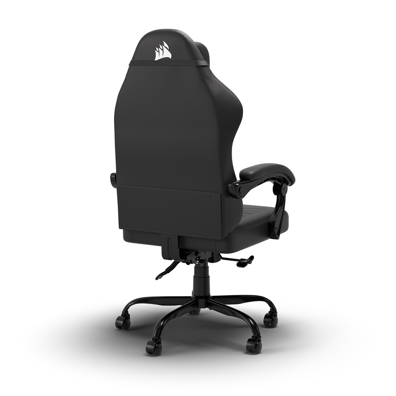 Back. CORSAIR - TC80 Fabric & Leatherette Gaming Chair – Comfortable wide seat, Detachable neck pillow, with Steel 5-star base - Blck.
