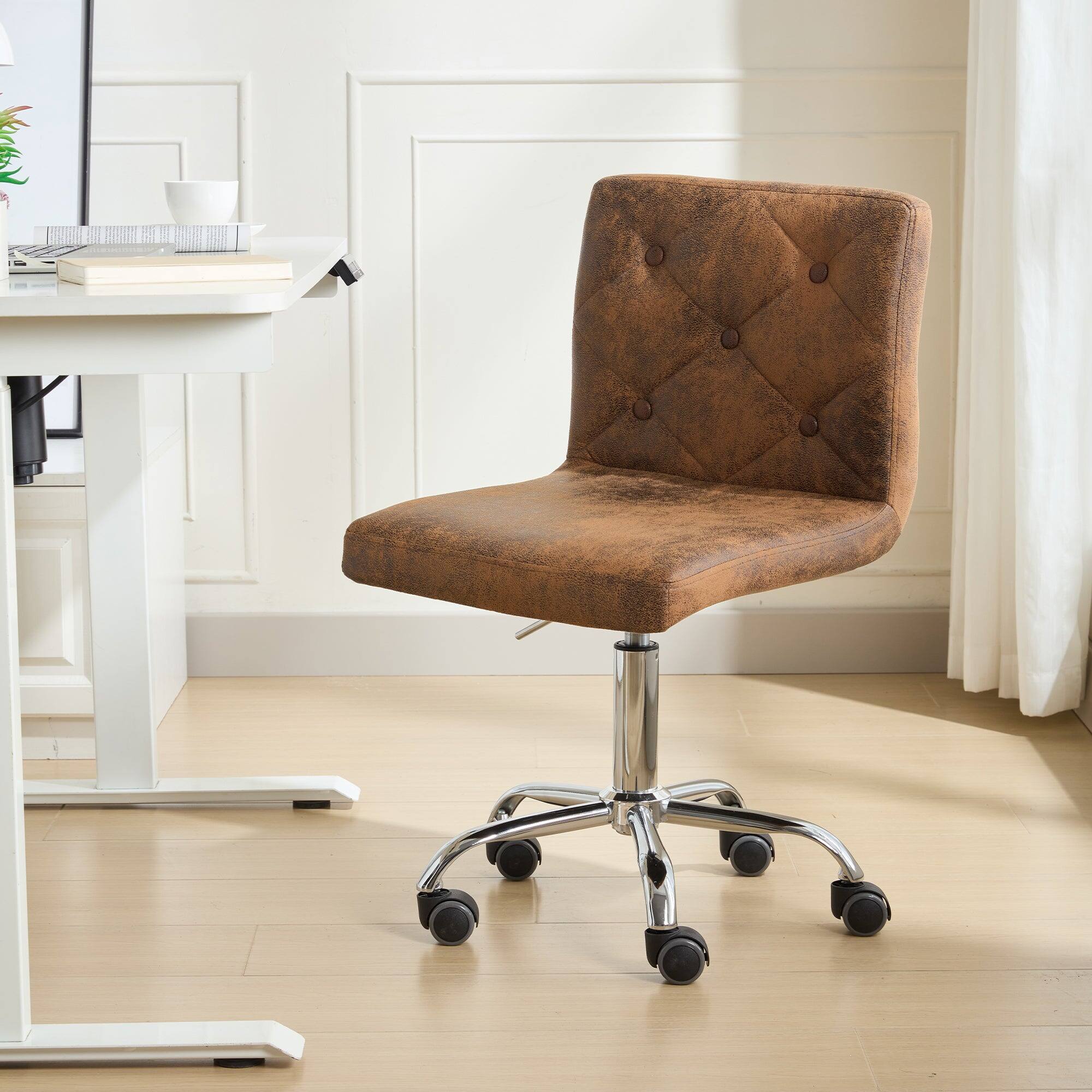 Angle. Vecelo - PU Leather Office Chair - Adjustable Height Rolling Armless Chair, Basic Task Chair with No Arms - Dark Brown.