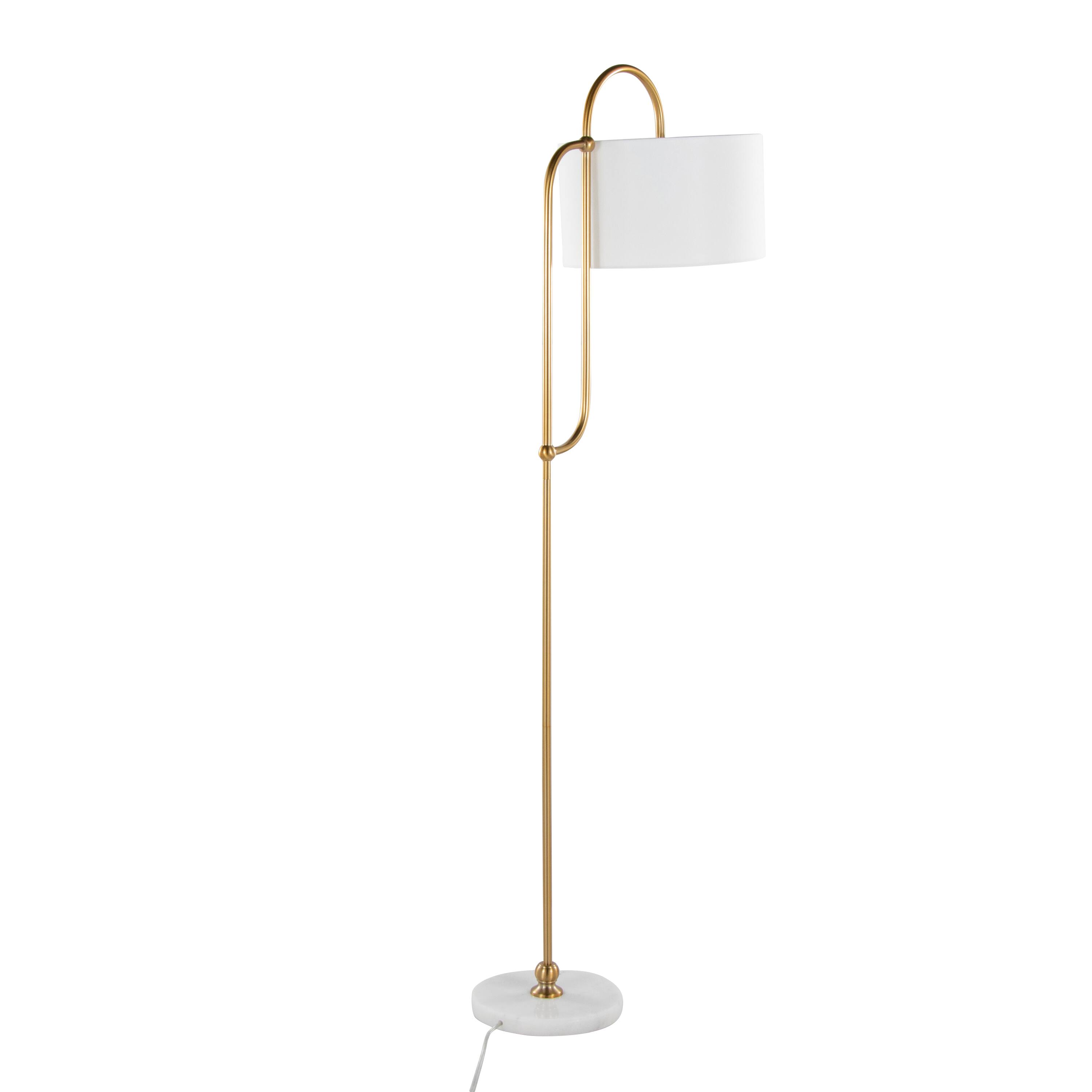 Back. Loheer - Loheer 63 Inch Gold Metal Floor Lamp with White Marble Base and Linen Shade for Living Room - Gold.