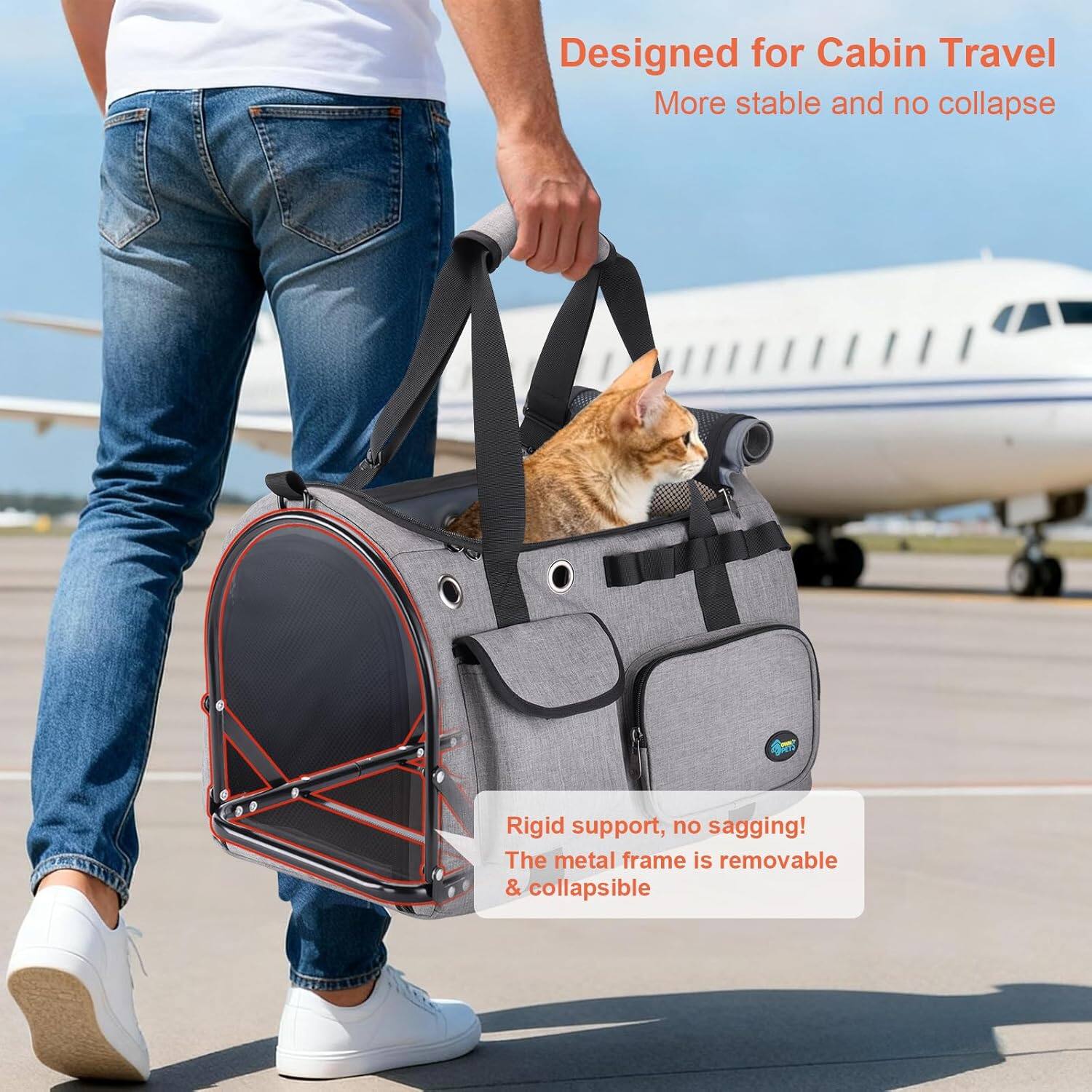Designed for Cabin Travel  
More stable and no collapse  

Rigid support, no sagging!  
The metal frame is removable & collapsible