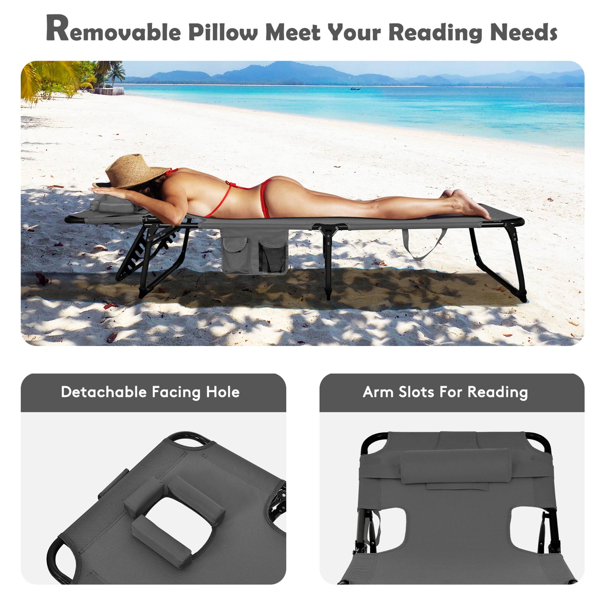 Removable Pillow Meet Your Reading Needs
Detachable Facing Hole
Arm Slots For Reading