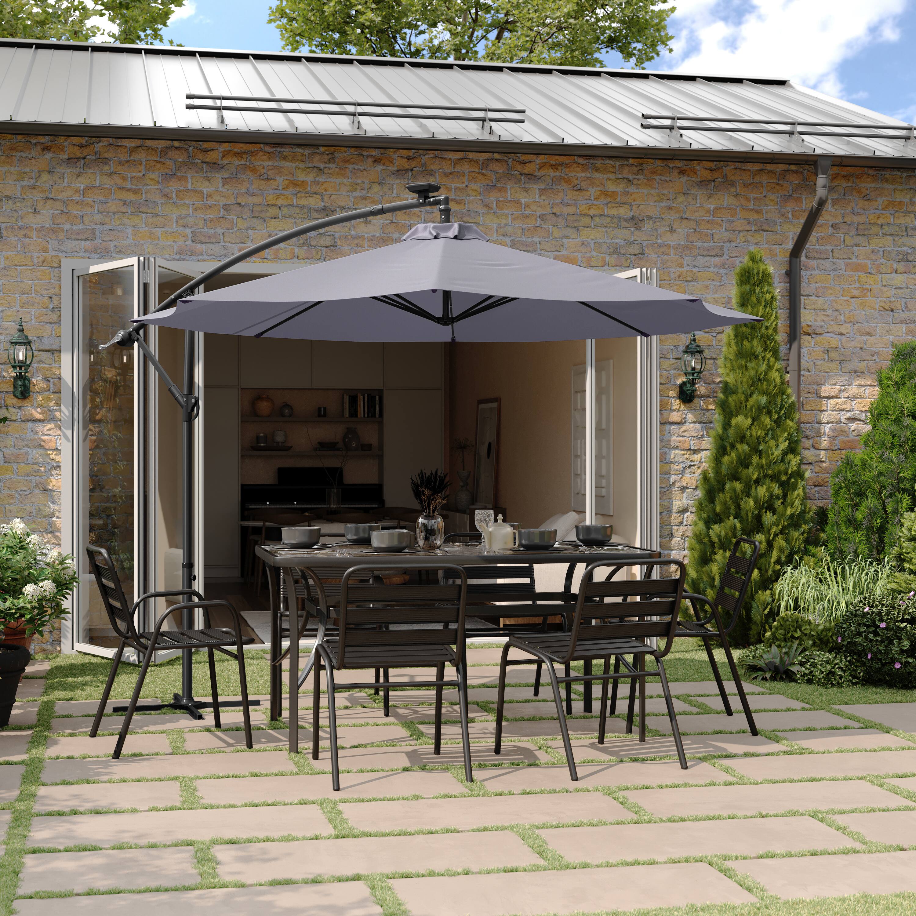 Alt View 1. Flash Furniture - Sedona Commercial Grade 10 FT Round Cantilever Umbrella with 32 Solar LED Lights, Built in Cross Base, and Easy Lift and - Gray.