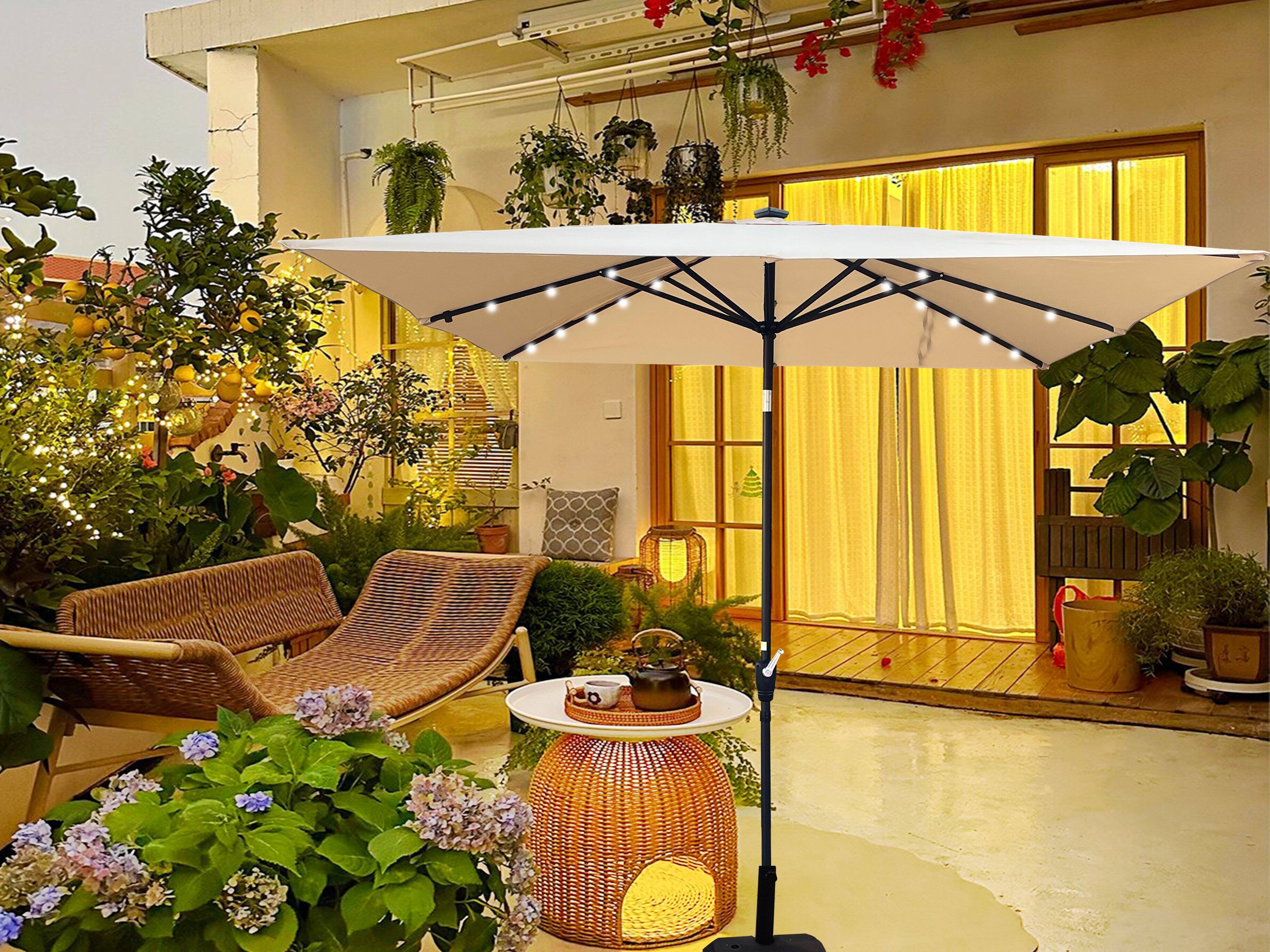 Angle. Loheer - Loheer Square Solar Lighted Patio Umbrella Crank Lift Deck Umbrella Waterproof UV Resistant Pool Shade.