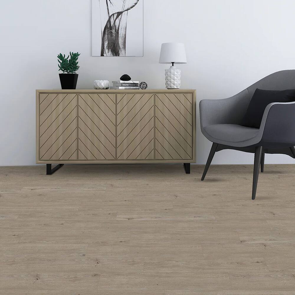 Angle. Dotfloor - 48"x7.2" SPC Composite Flooring; 12 Planks/Box (28.68 sq. ft/Box); 5mm Thick with 1mm IXPE Backing; 12 mil Wear Layer - Grand Goldin.