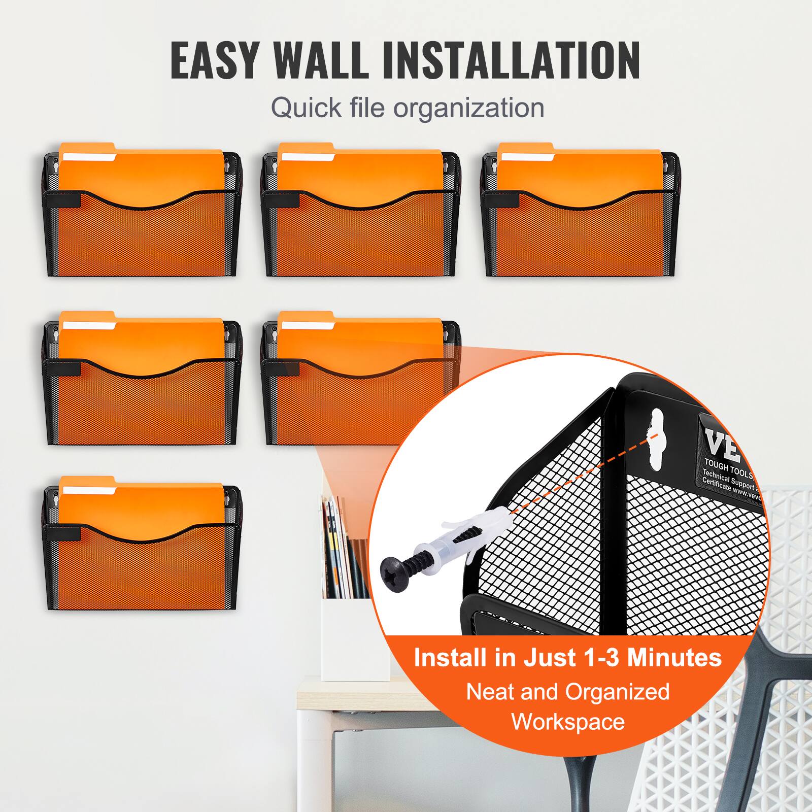 EASY WALL INSTALLATION  
Quick file organization  

Install in Just 1-3 Minutes  
Neat and Organized Workspace